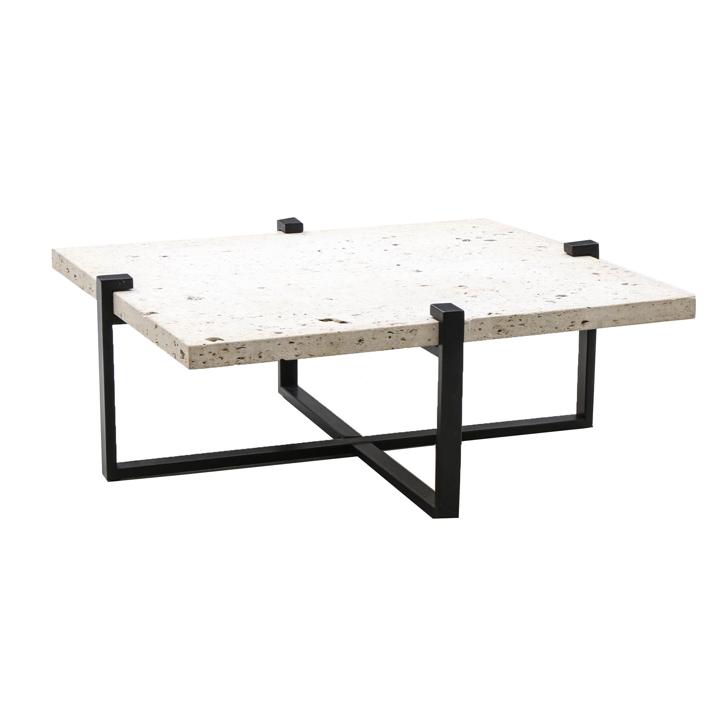Metal X-Frame Table Base with Travertine Top
