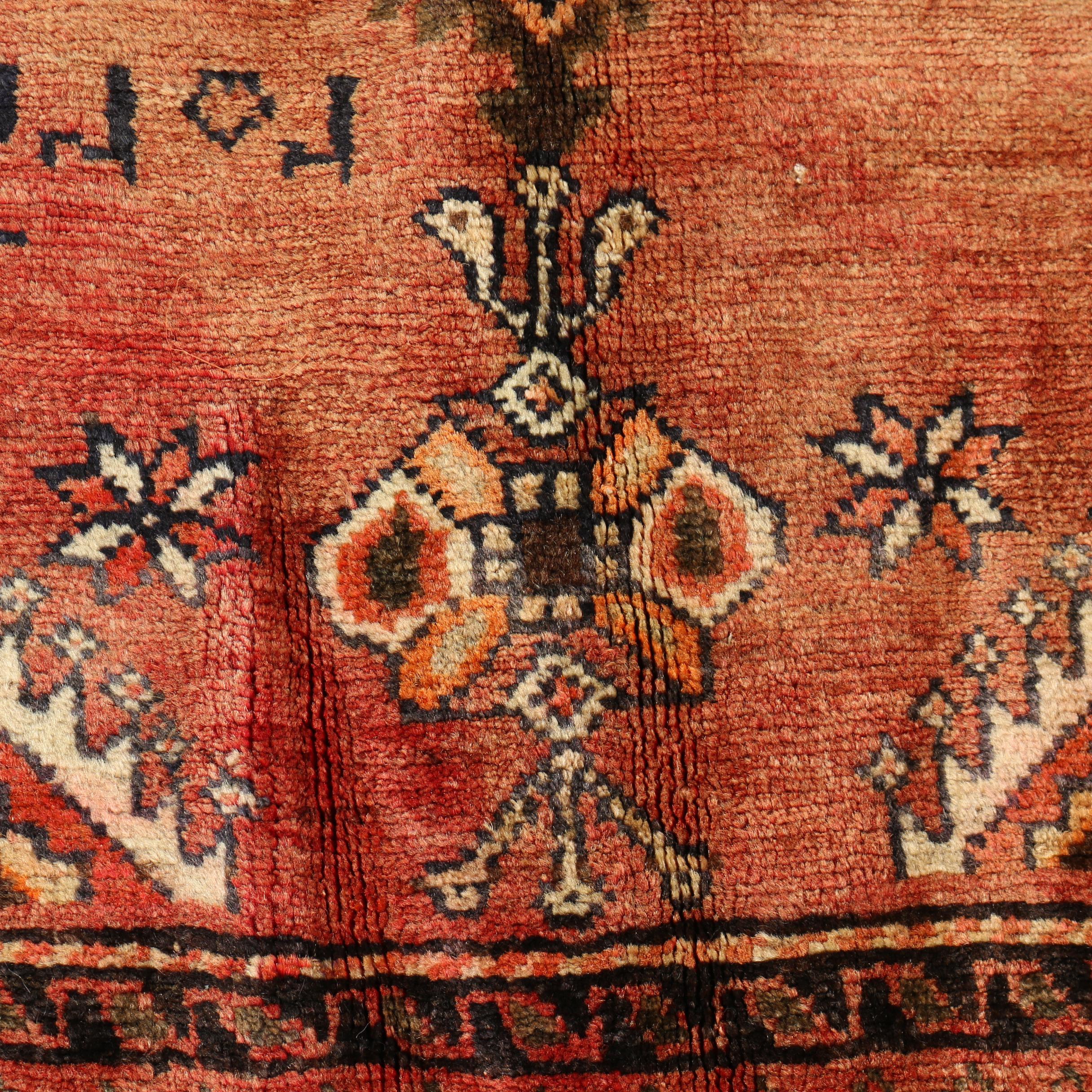 Hand-Knotted Inscribed Persian Behbehan Luri Wool Rug