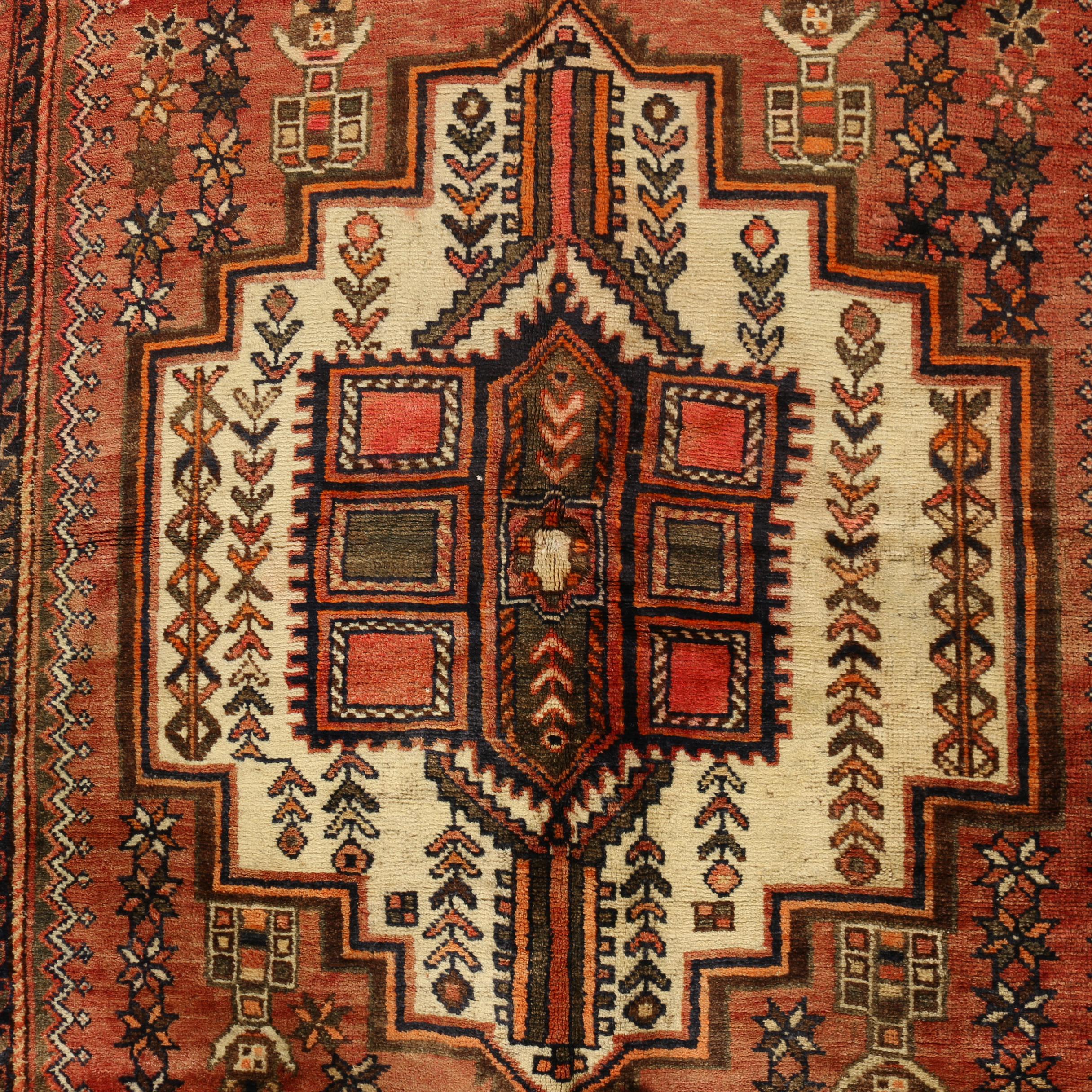 Hand-Knotted Inscribed Persian Behbehan Luri Wool Rug