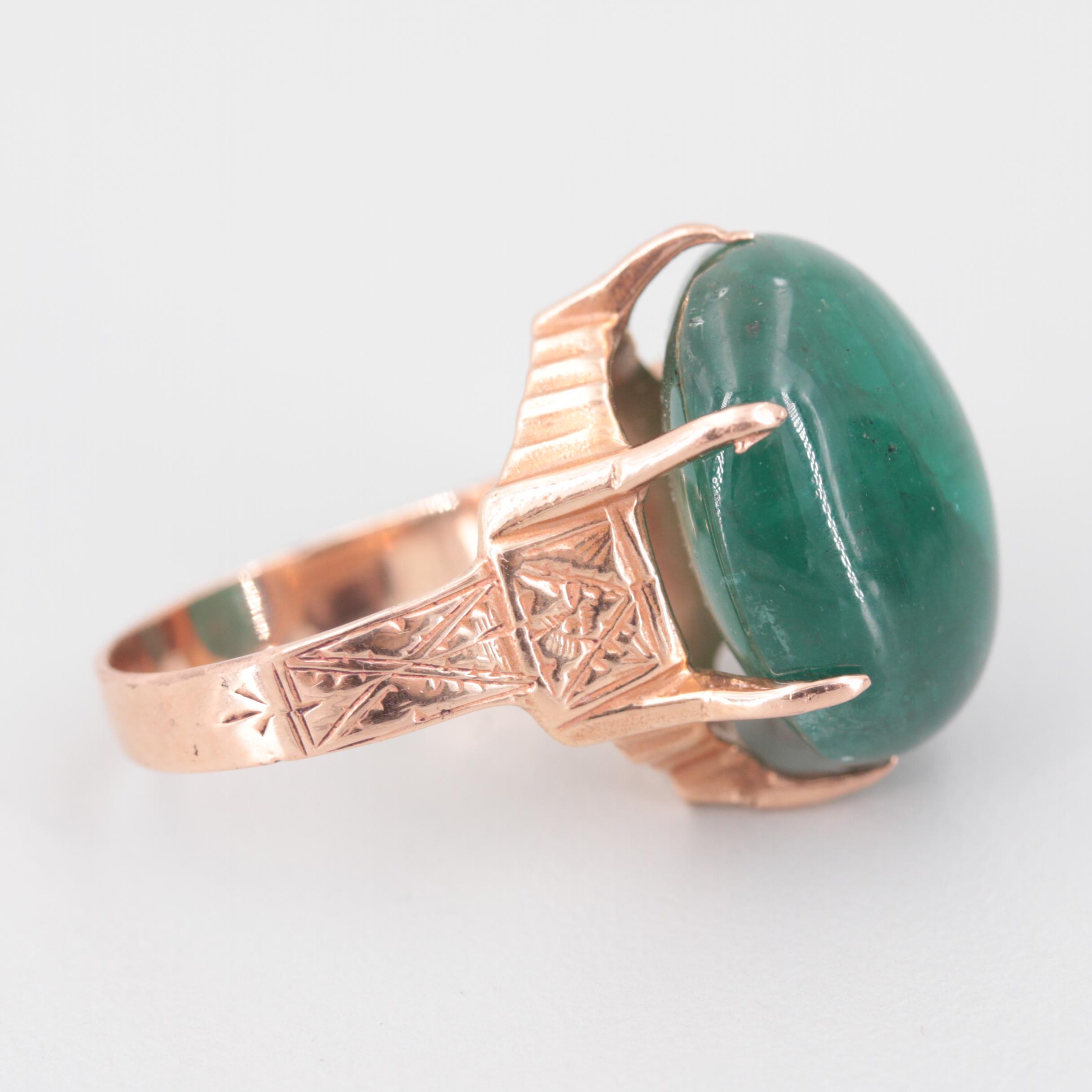 Victorian 10K Rose Gold 19.81 CT Emerald Ring