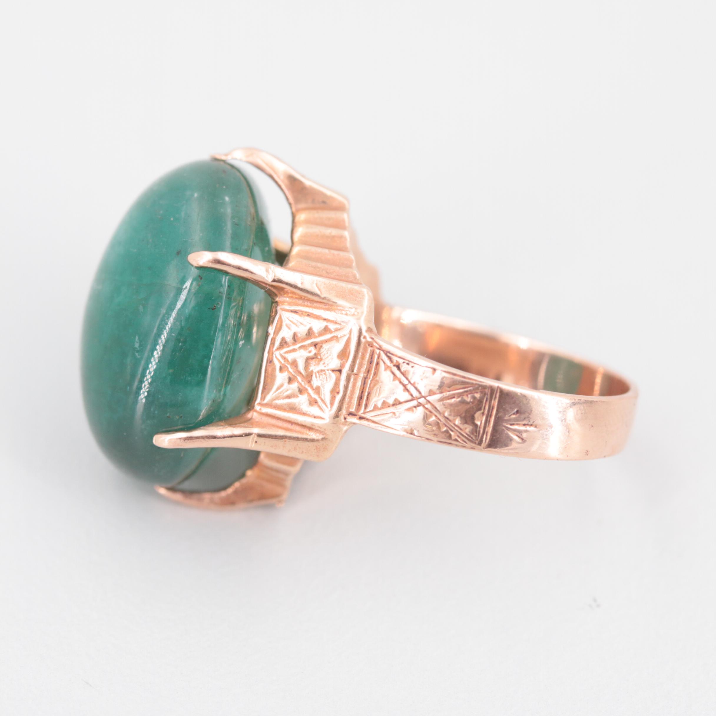 Victorian 10K Rose Gold 19.81 CT Emerald Ring