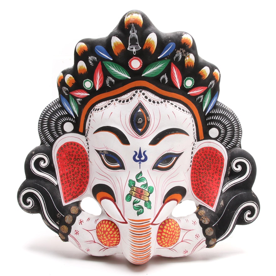 Indian Ganesha Painted Plaster Mask