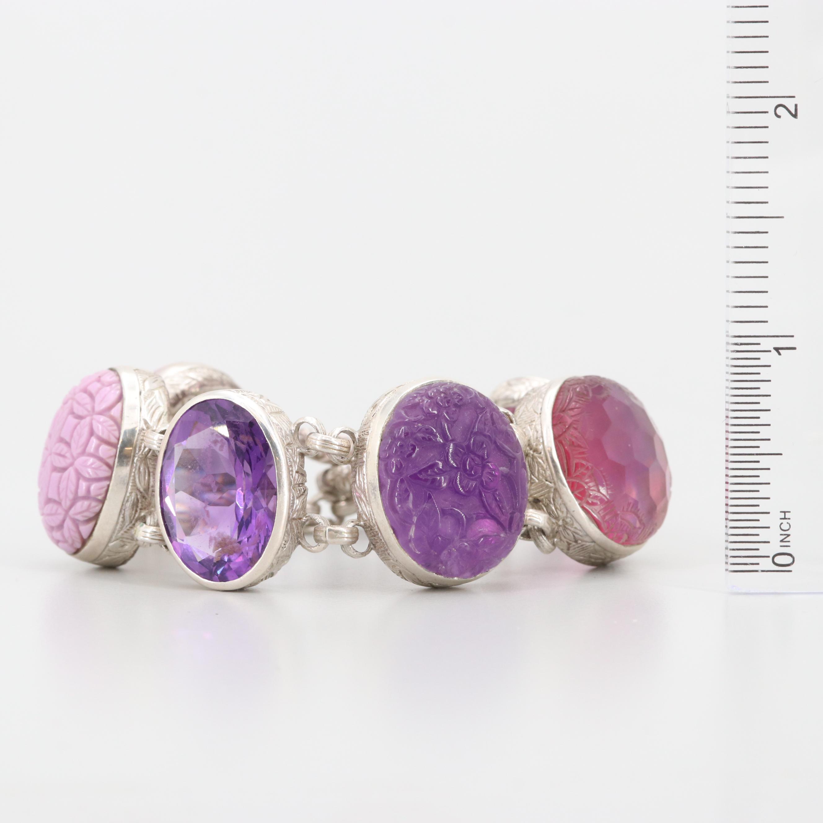 Stephen Dweck Sterling Silver Amethyst and Gemstone Bracelet