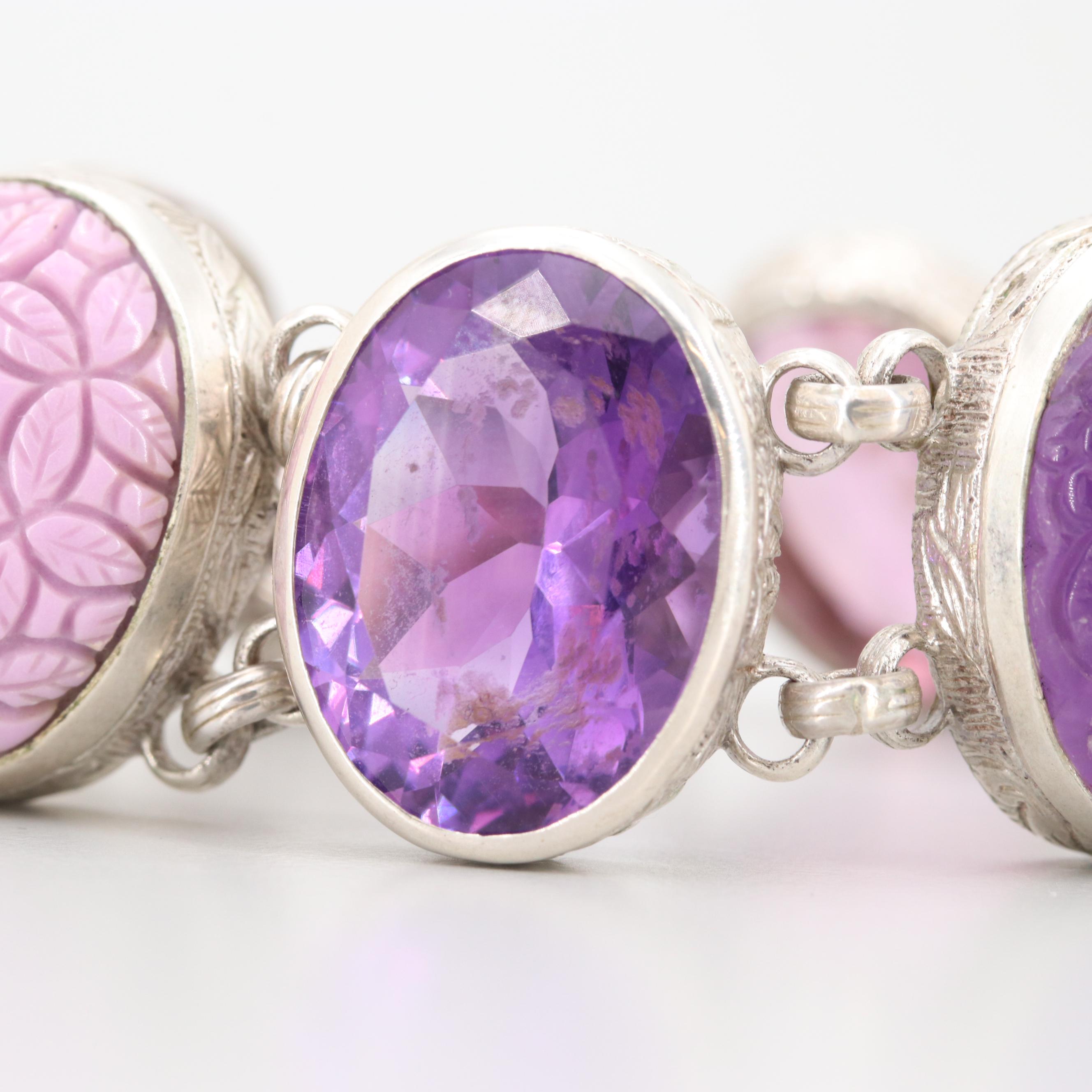 Stephen Dweck Sterling Silver Amethyst and Gemstone Bracelet