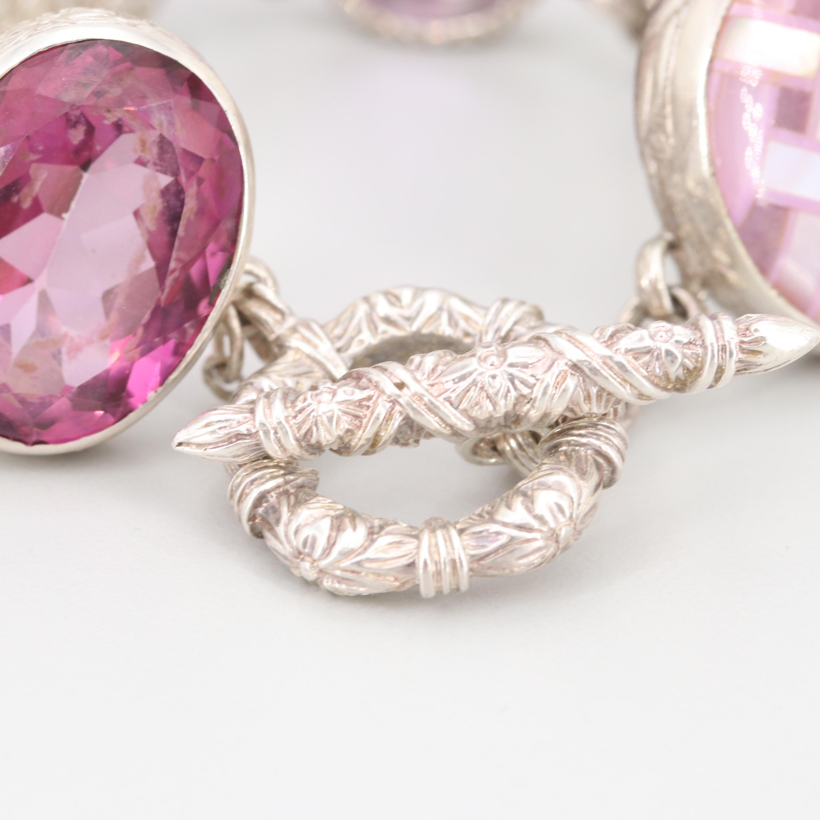 Stephen Dweck Sterling Silver Amethyst and Gemstone Bracelet