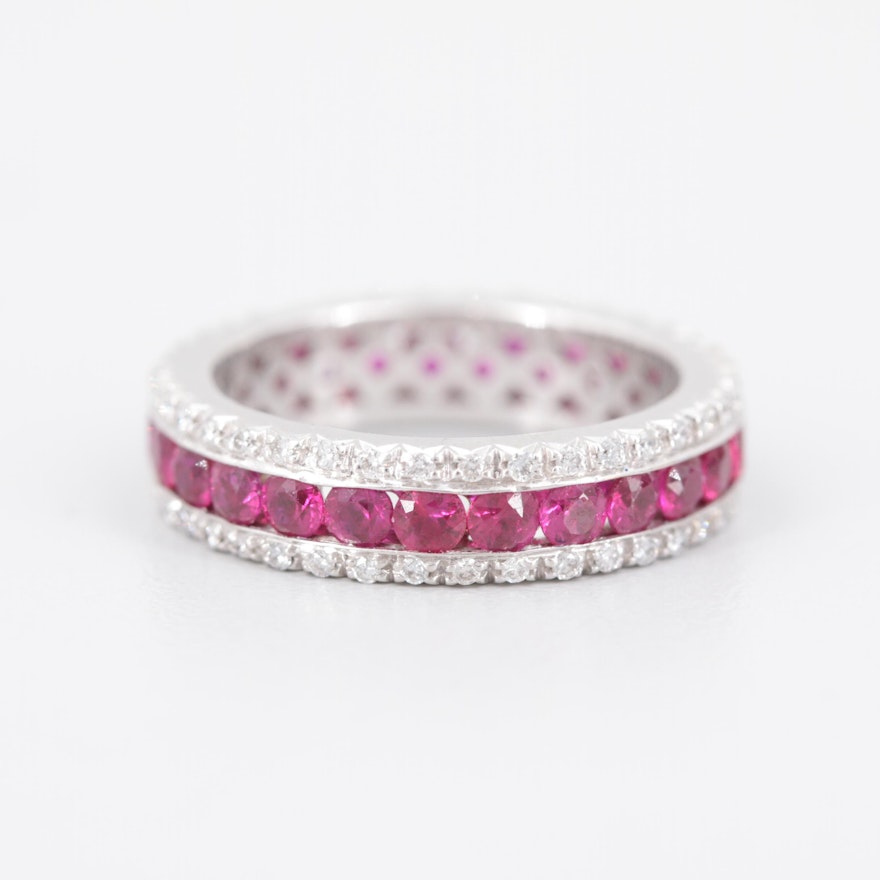 Favero 18K White Gold 2.15 CTW Ruby and Diamond Eternity Ring