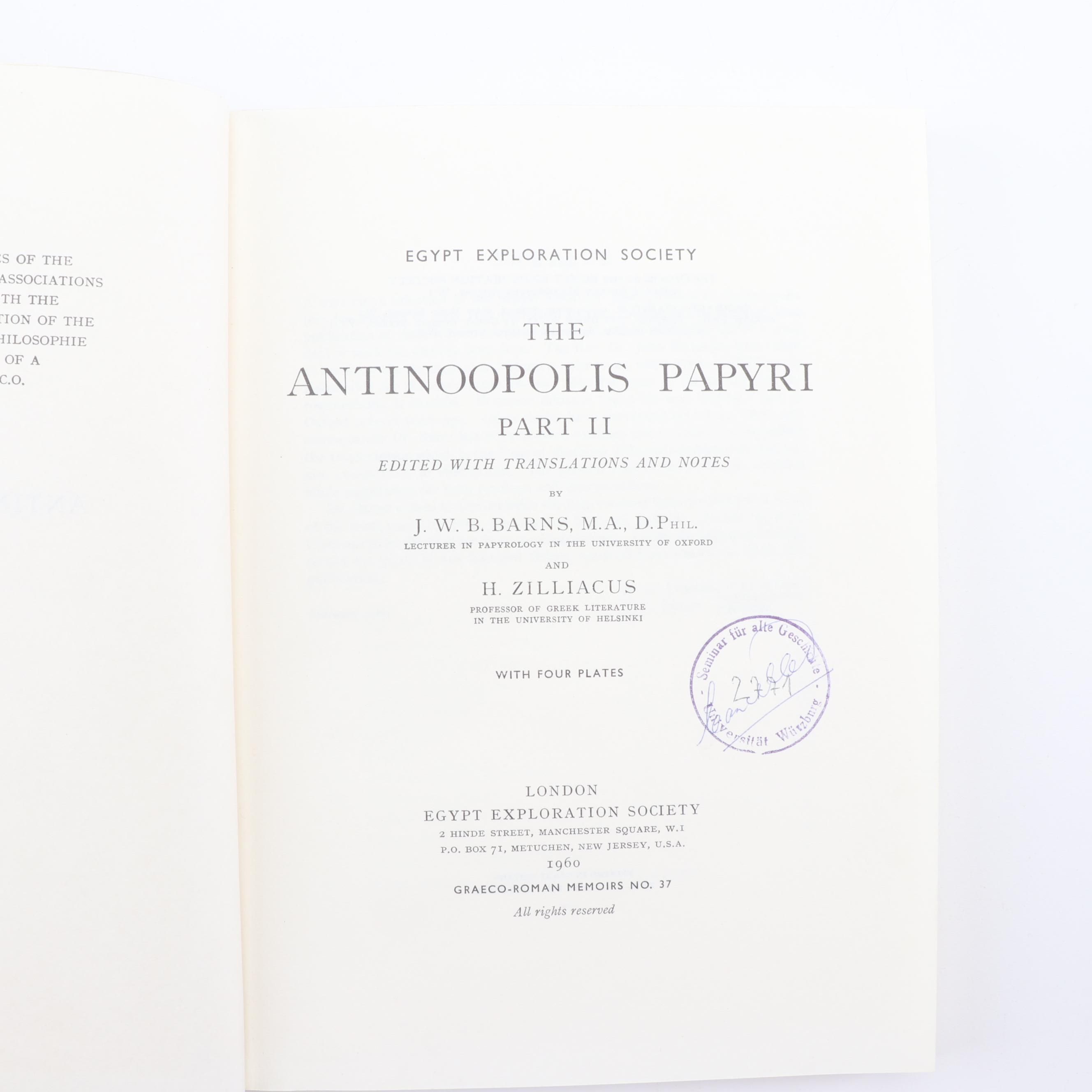 Egypt Exploration Society Books Featuring "The Oxyrhynchus Papyri"
