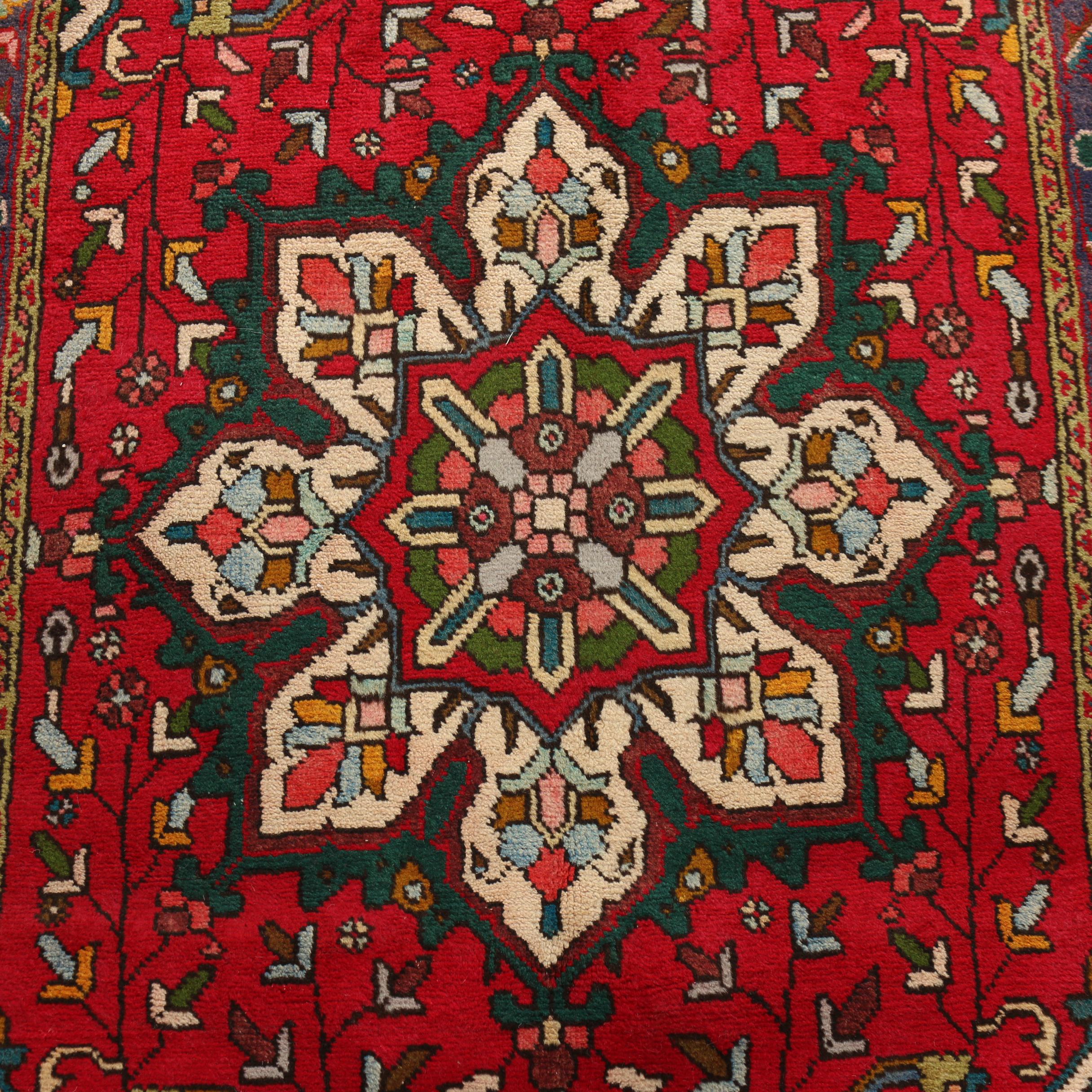 Hand-Knotted Persian Heriz Wool Carpet Runner
