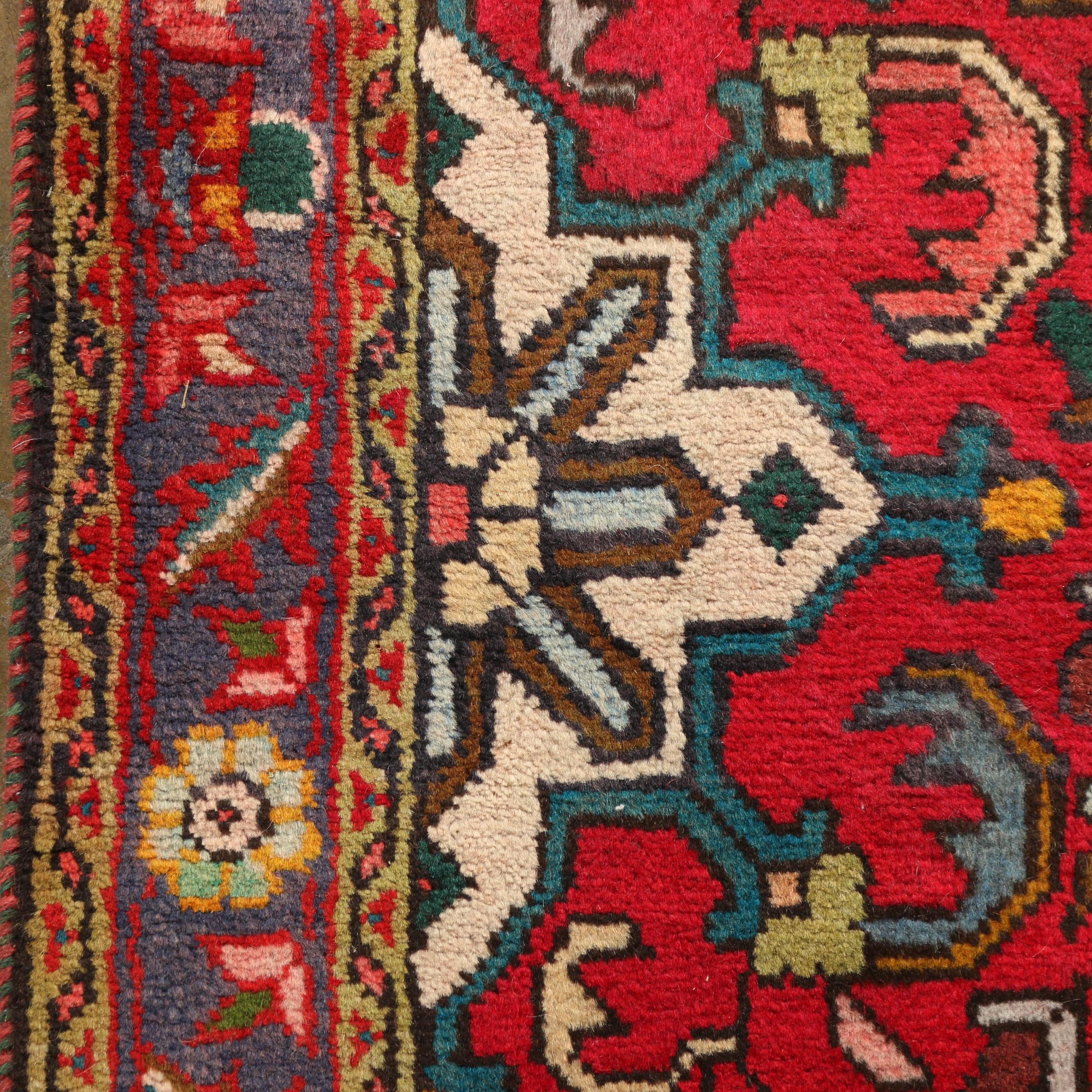 Hand-Knotted Persian Heriz Wool Carpet Runner