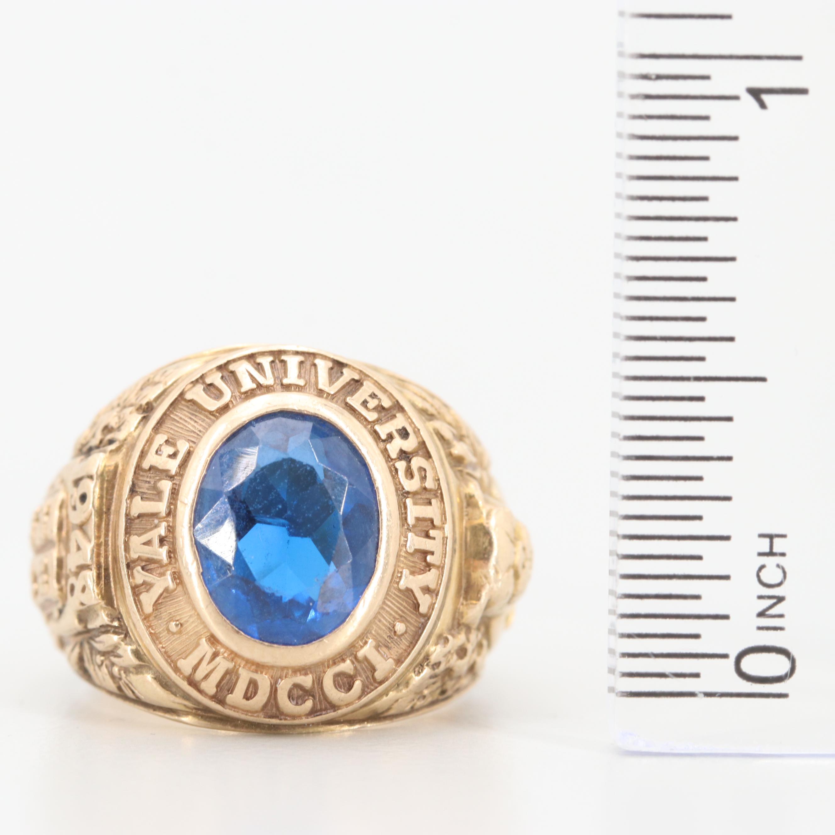 Yale Class of 1948 10K Yellow Gold Synthetic Sapphire Ring