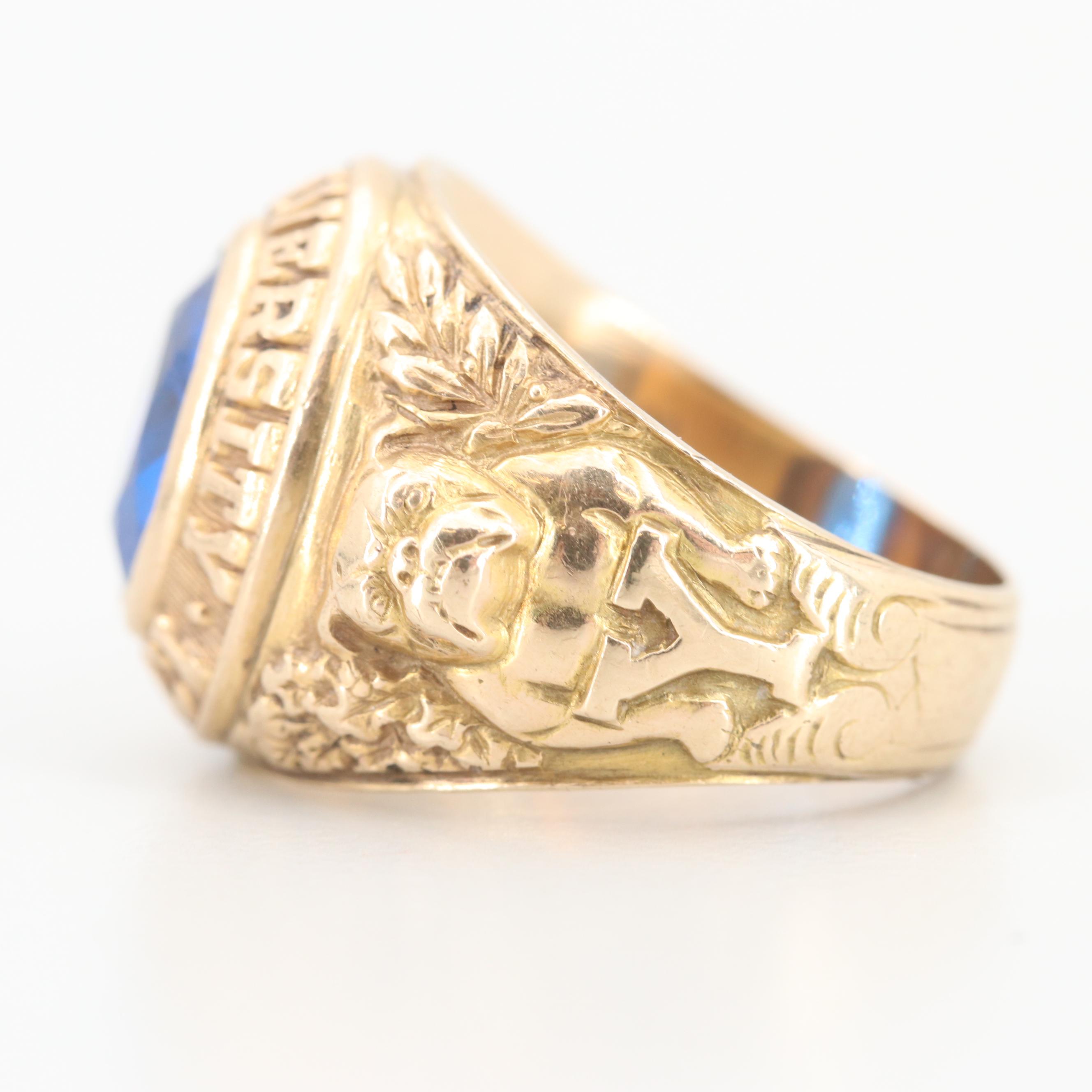 Yale Class of 1948 10K Yellow Gold Synthetic Sapphire Ring