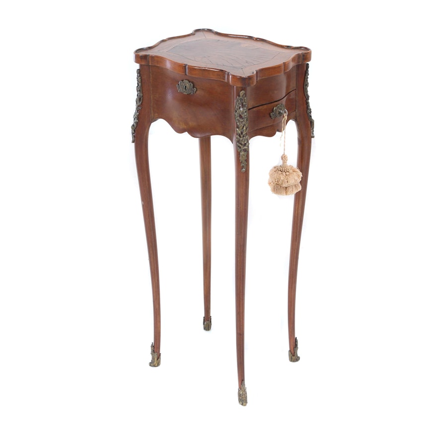 Louis XV Style Petite Side Table with Rosewood & Oyster-Veneer Lid, 20th Century