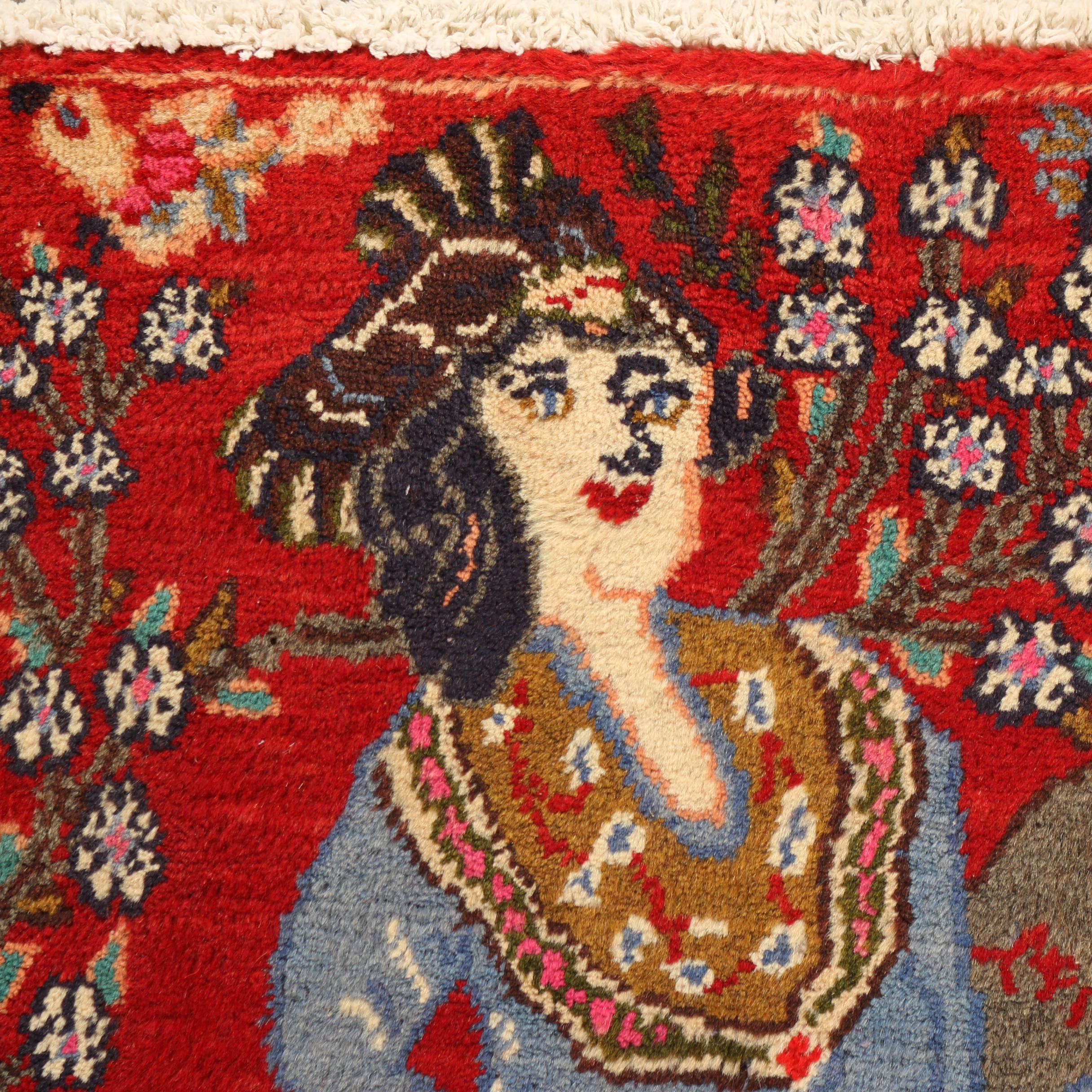 Hand-Knotted Persian Pictorial Wool Accent Rug