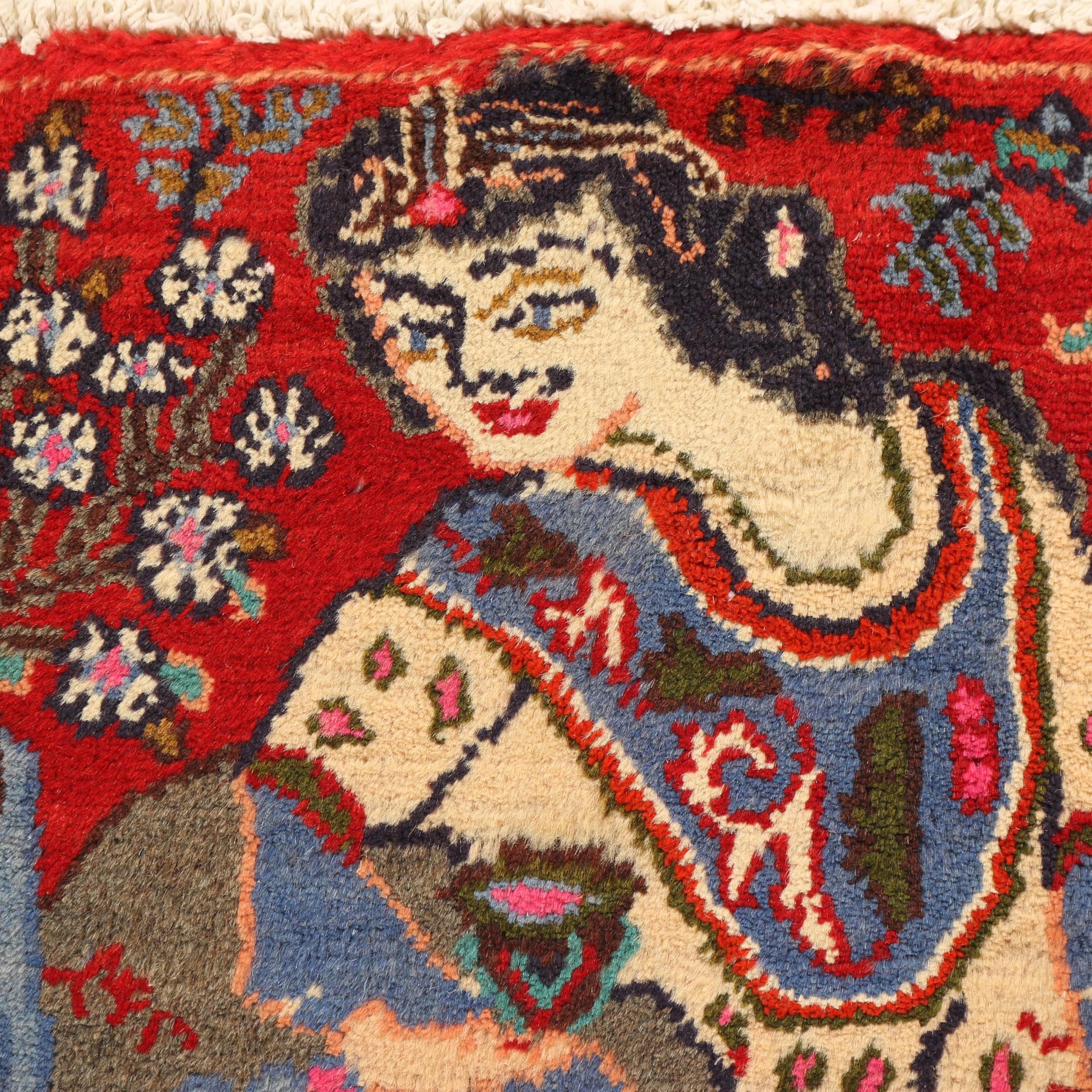 Hand-Knotted Persian Pictorial Wool Accent Rug