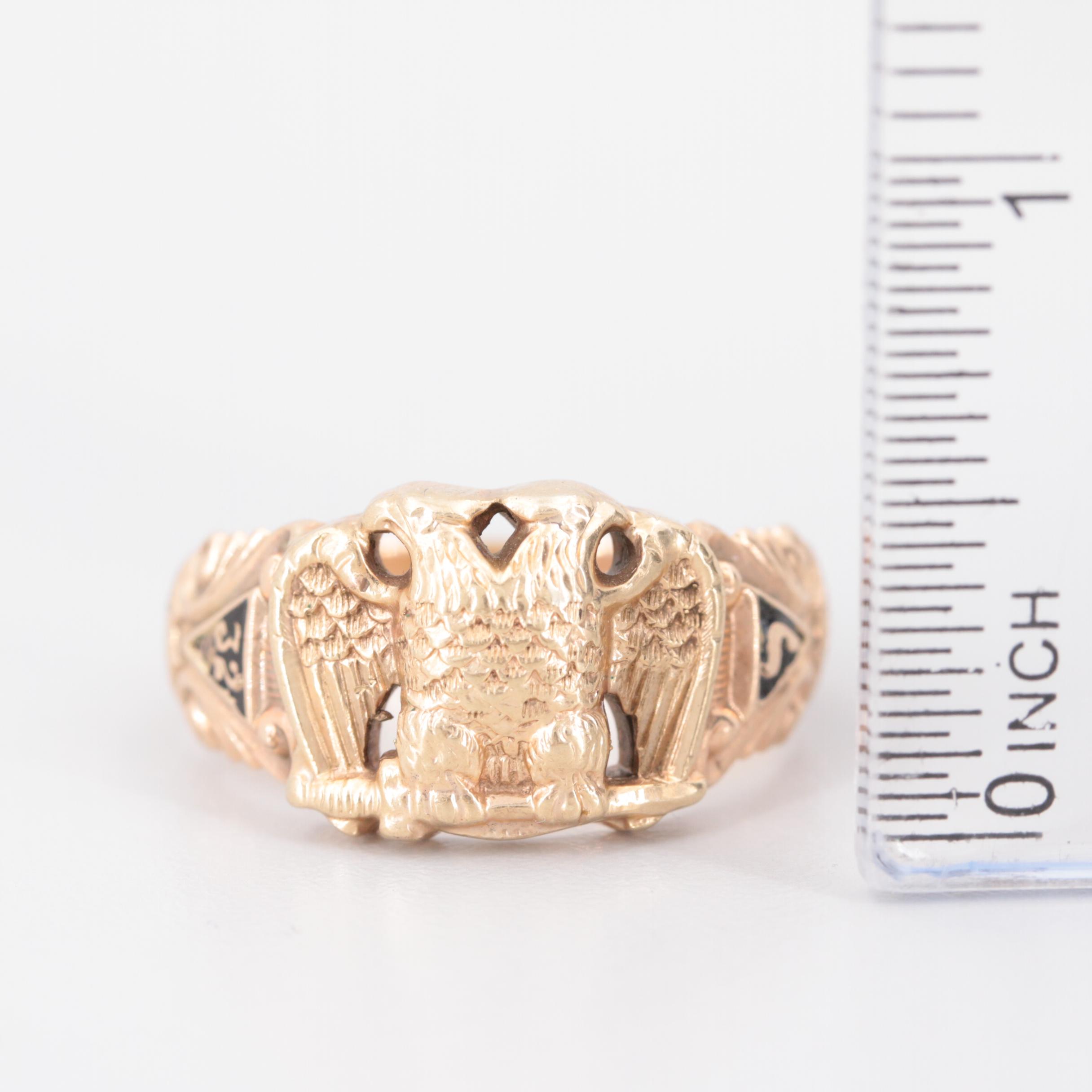10K Rose Gold Enamel Fraternal Order Ring