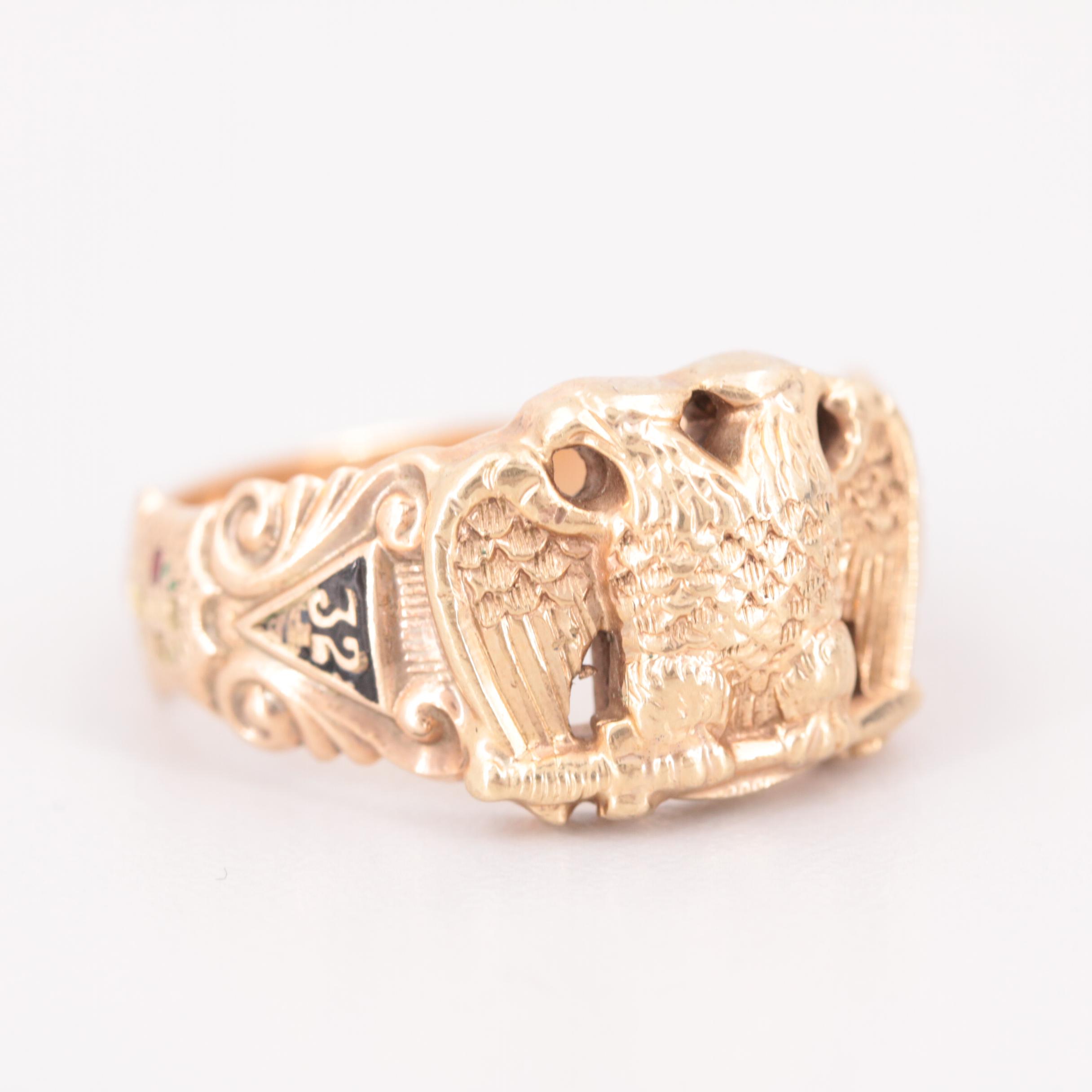 10K Rose Gold Enamel Fraternal Order Ring