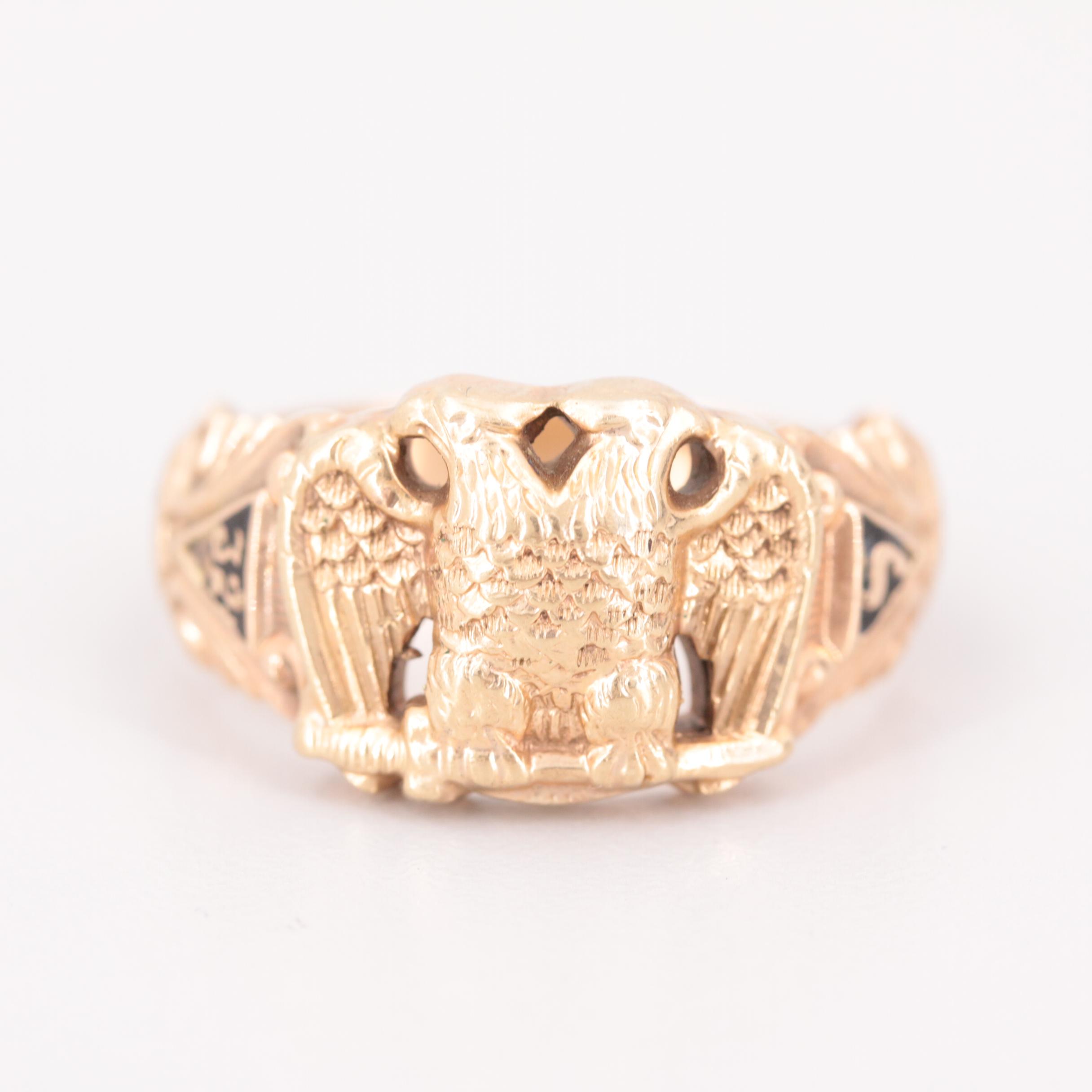 10K Rose Gold Enamel Fraternal Order Ring