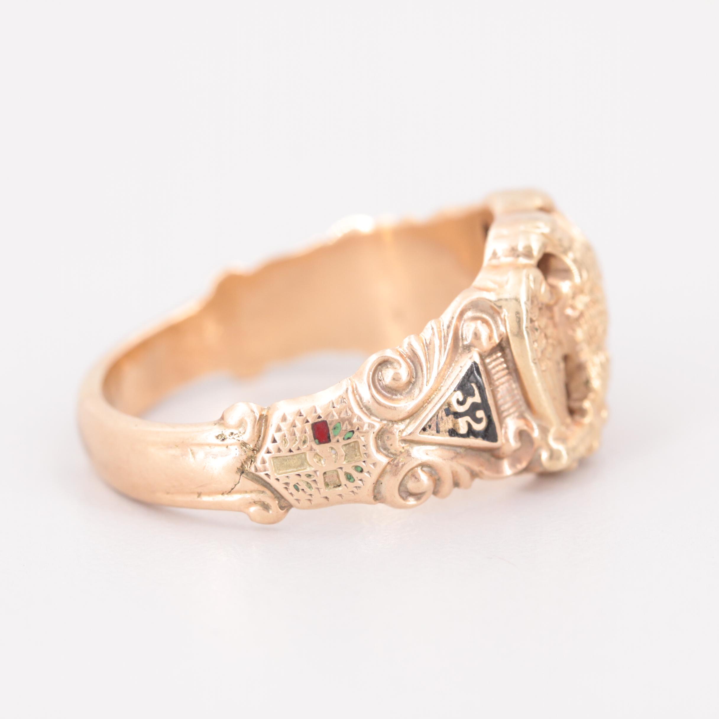 10K Rose Gold Enamel Fraternal Order Ring