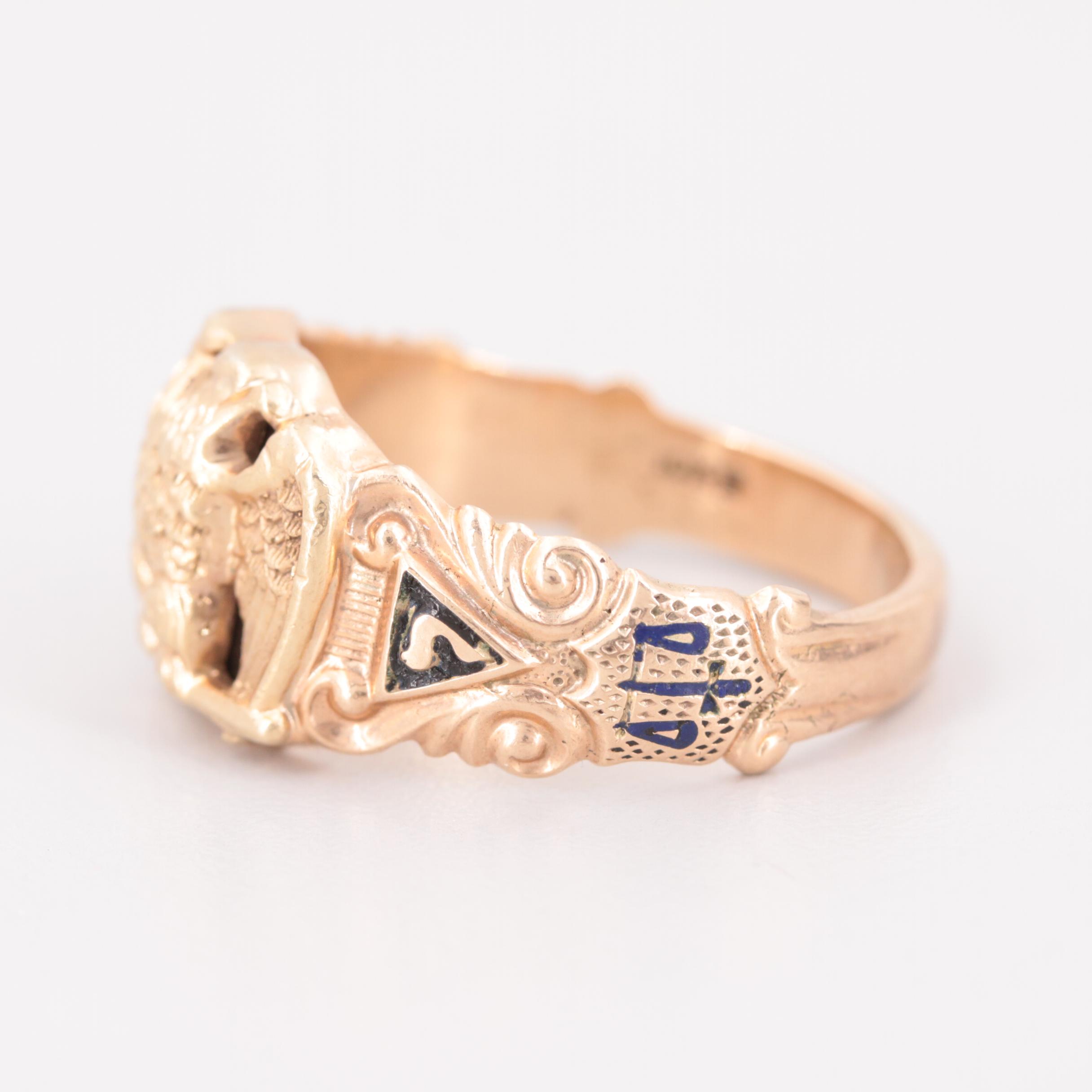 10K Rose Gold Enamel Fraternal Order Ring