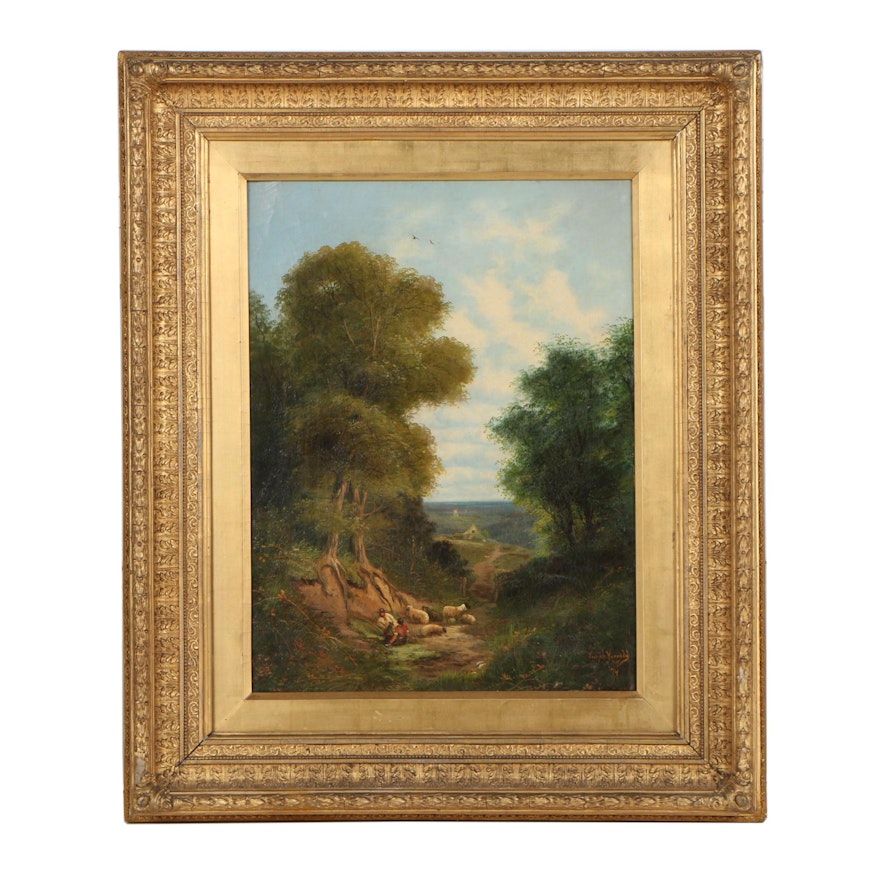 Joseph W. Yarnold 1874 Oil Painting of Pastoral Lanscape