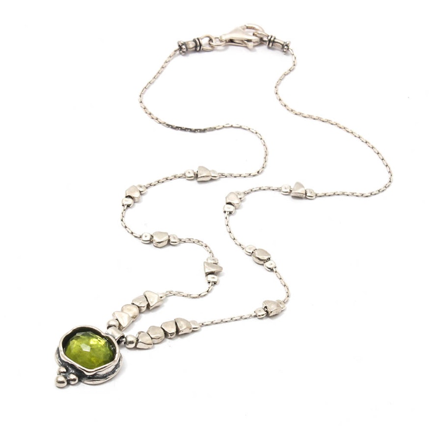 Silpada Sterling Silver Faceted Green Glass Pendant Necklace