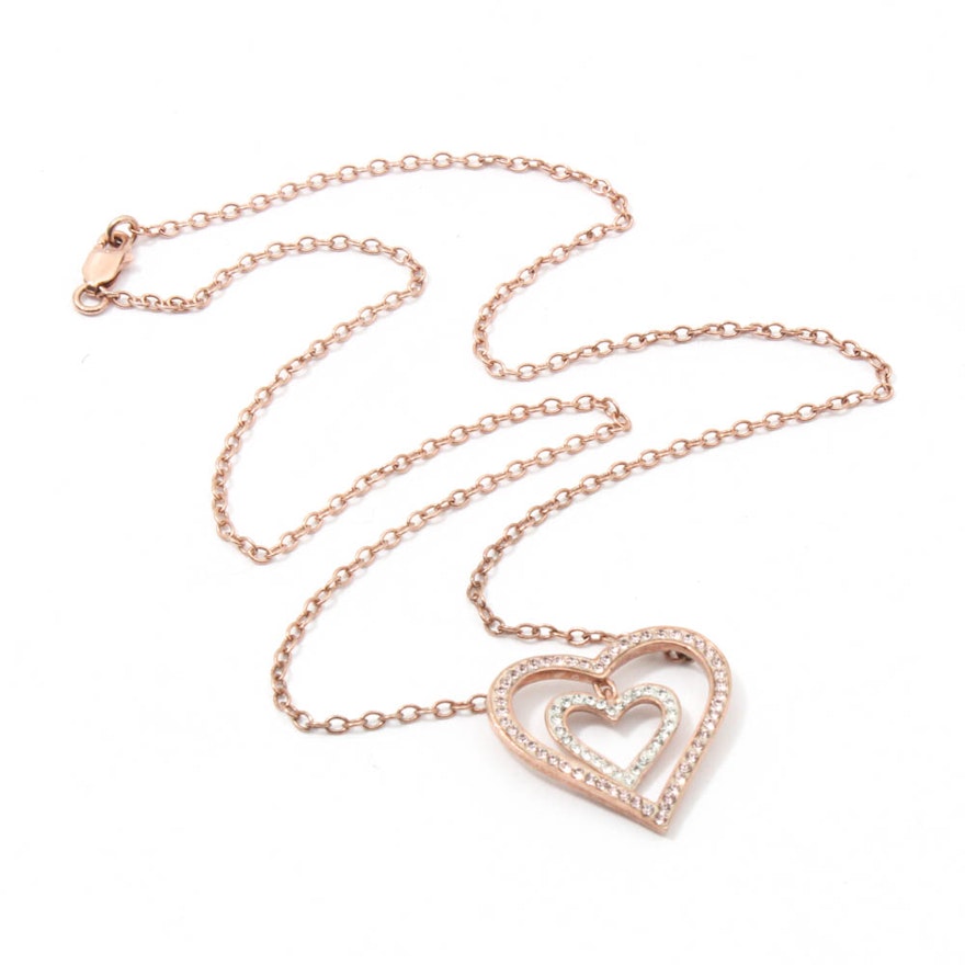 Rose Gold Wash on Sterling Silver Crystal Heart Necklace