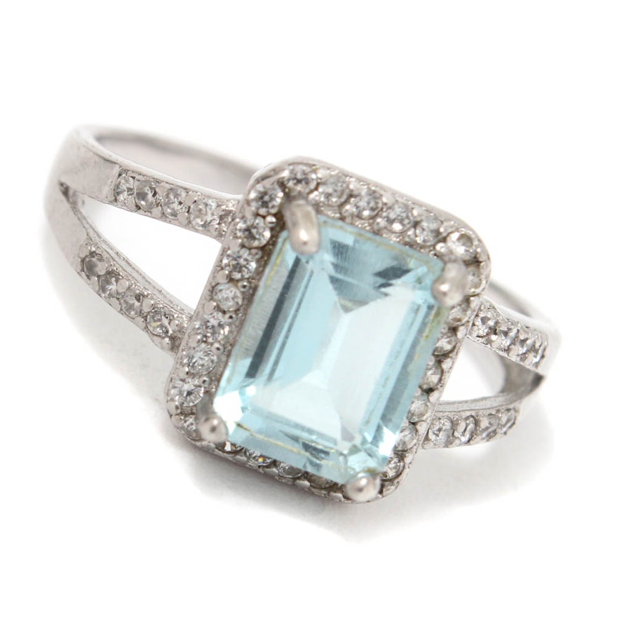 Sterling Silver Blue Topaz and White Topaz Ring