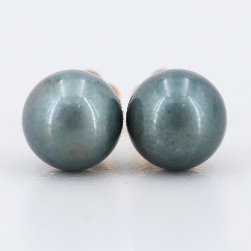 14K Yellow Gold Enameled Sphere Stud Earrings