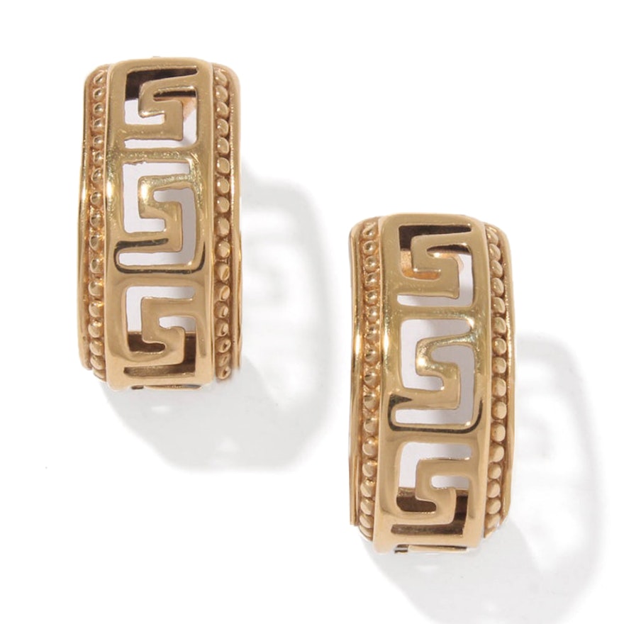 14K Yellow Gold Reticulated Greek Key Earrings