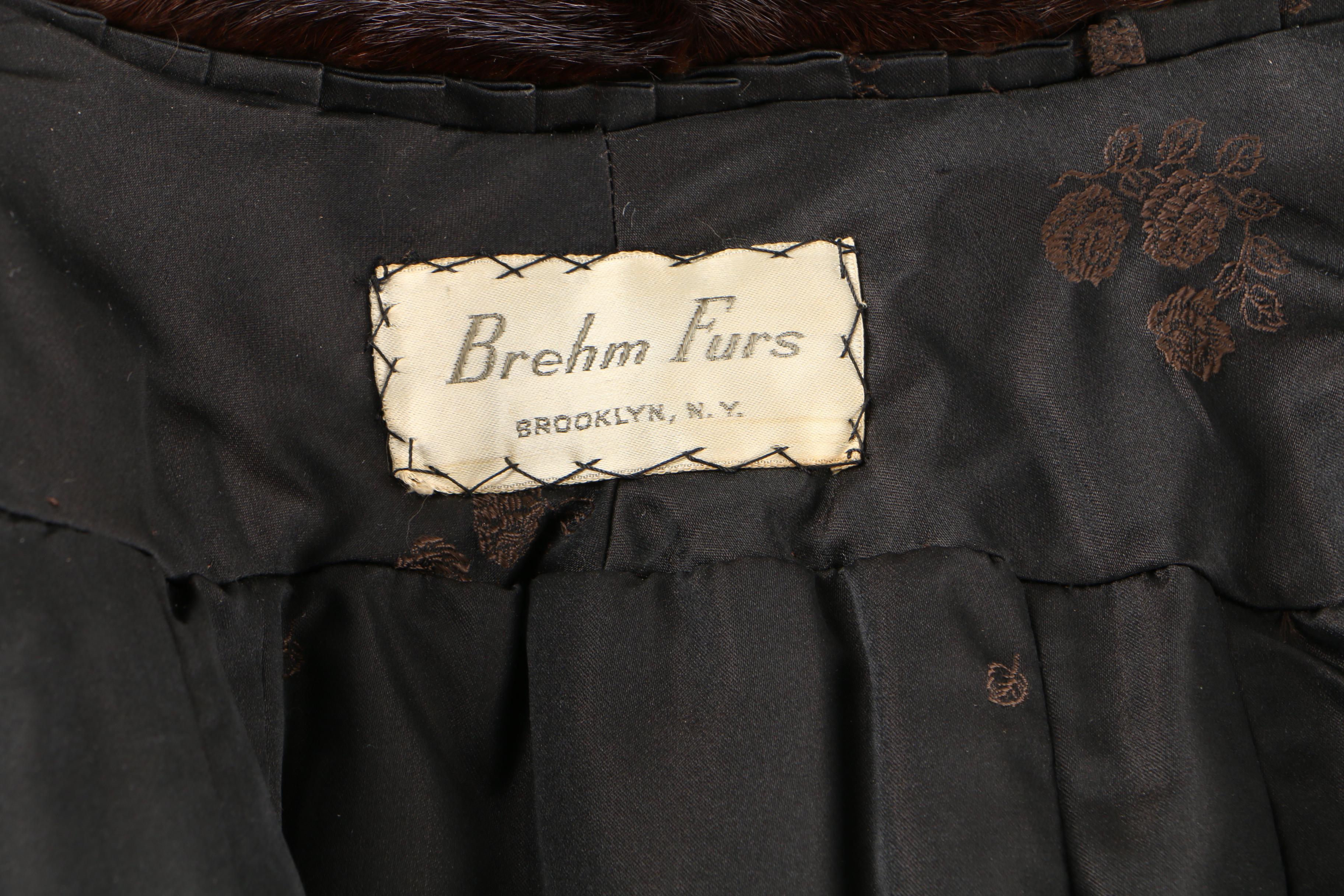 Women's Brehm Furs Mink Fur Open Front Jacket with Shawl Collar, Vintage