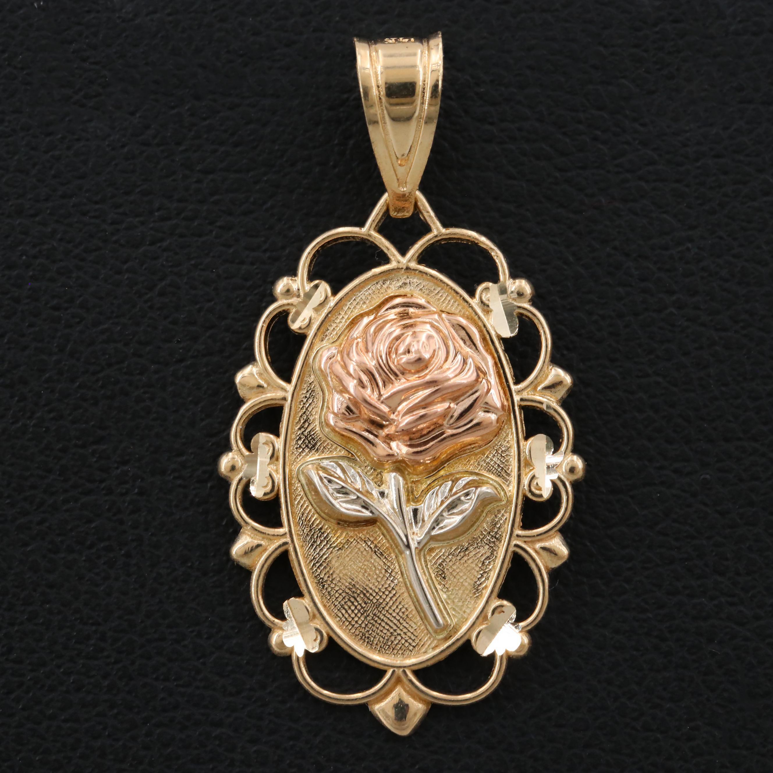 14K Yellow, Rose and Green Gold Floral Pendant