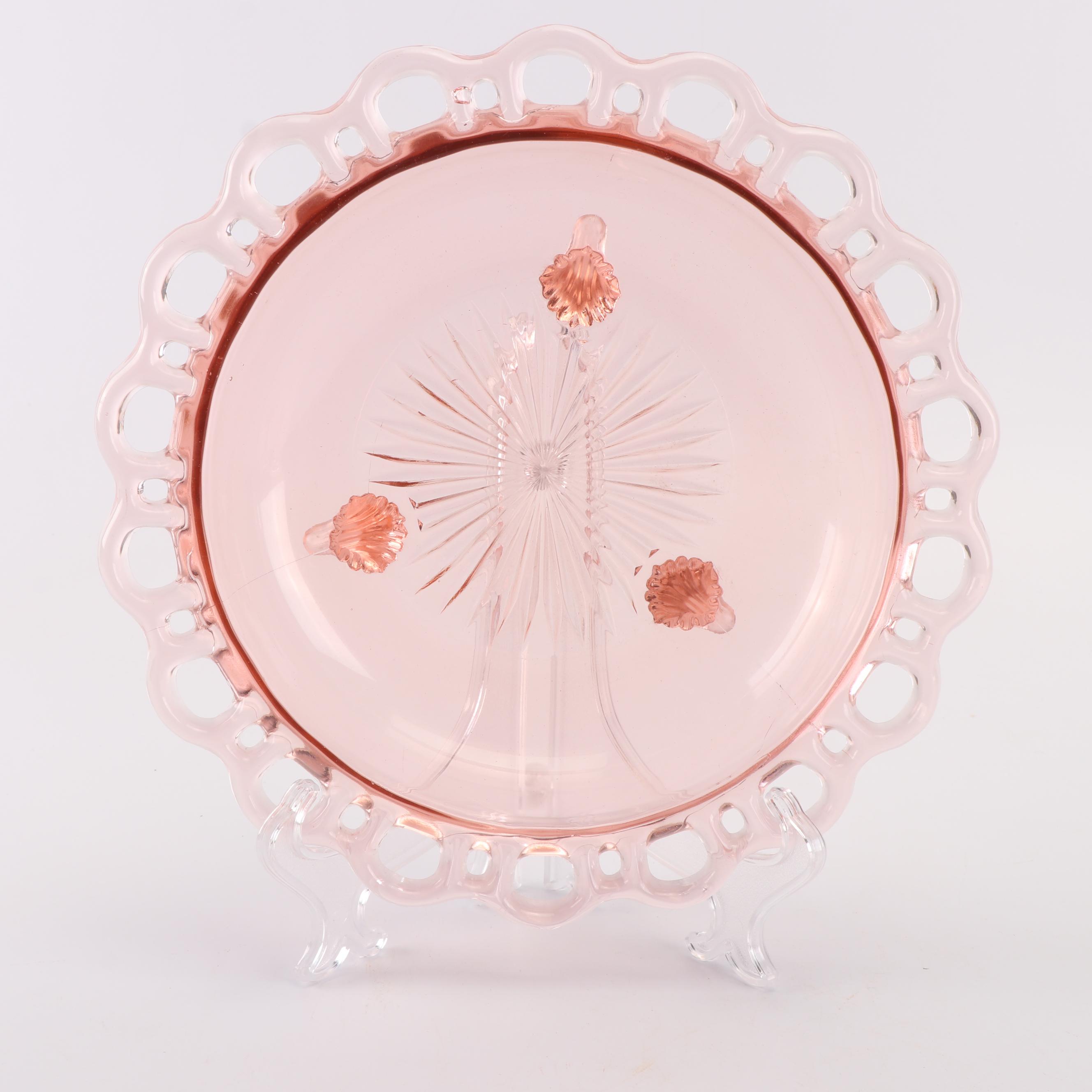 Vintage Anchor Hocking "Lace Edge Pink" Depression Glass Serveware