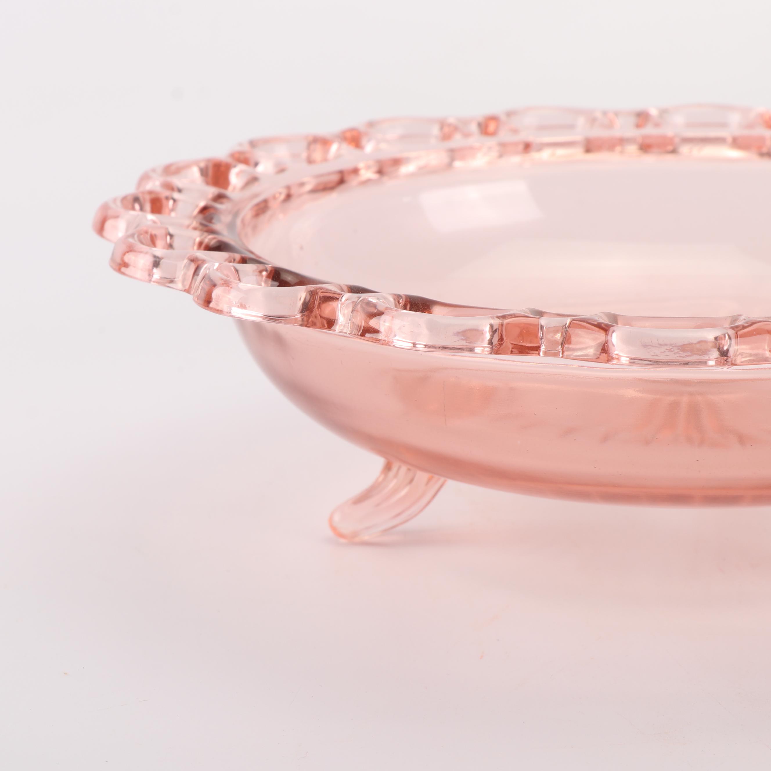 Vintage Anchor Hocking "Lace Edge Pink" Depression Glass Serveware