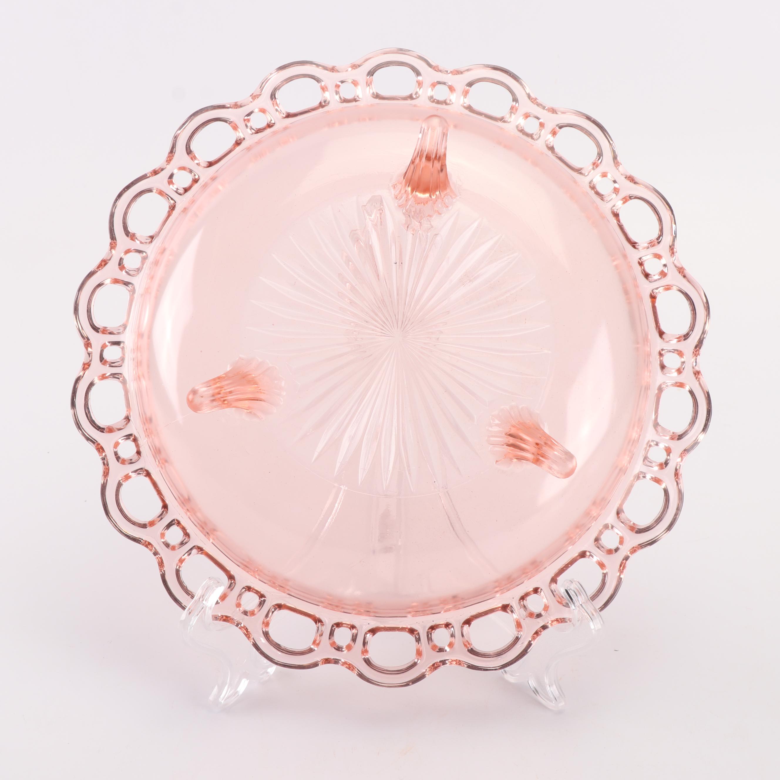 Vintage Anchor Hocking "Lace Edge Pink" Depression Glass Serveware