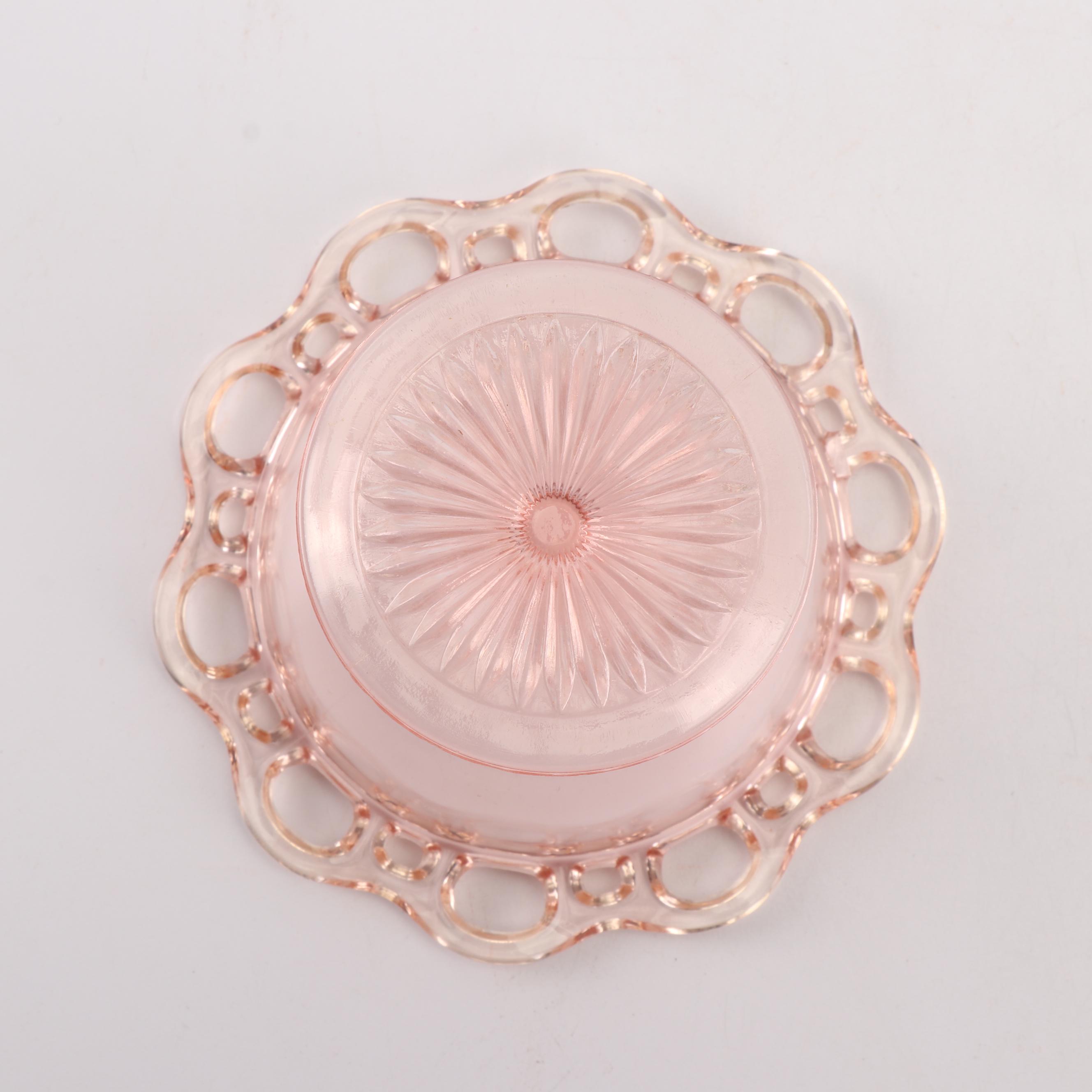 Vintage Anchor Hocking "Lace Edge Pink" Depression Glass Serveware