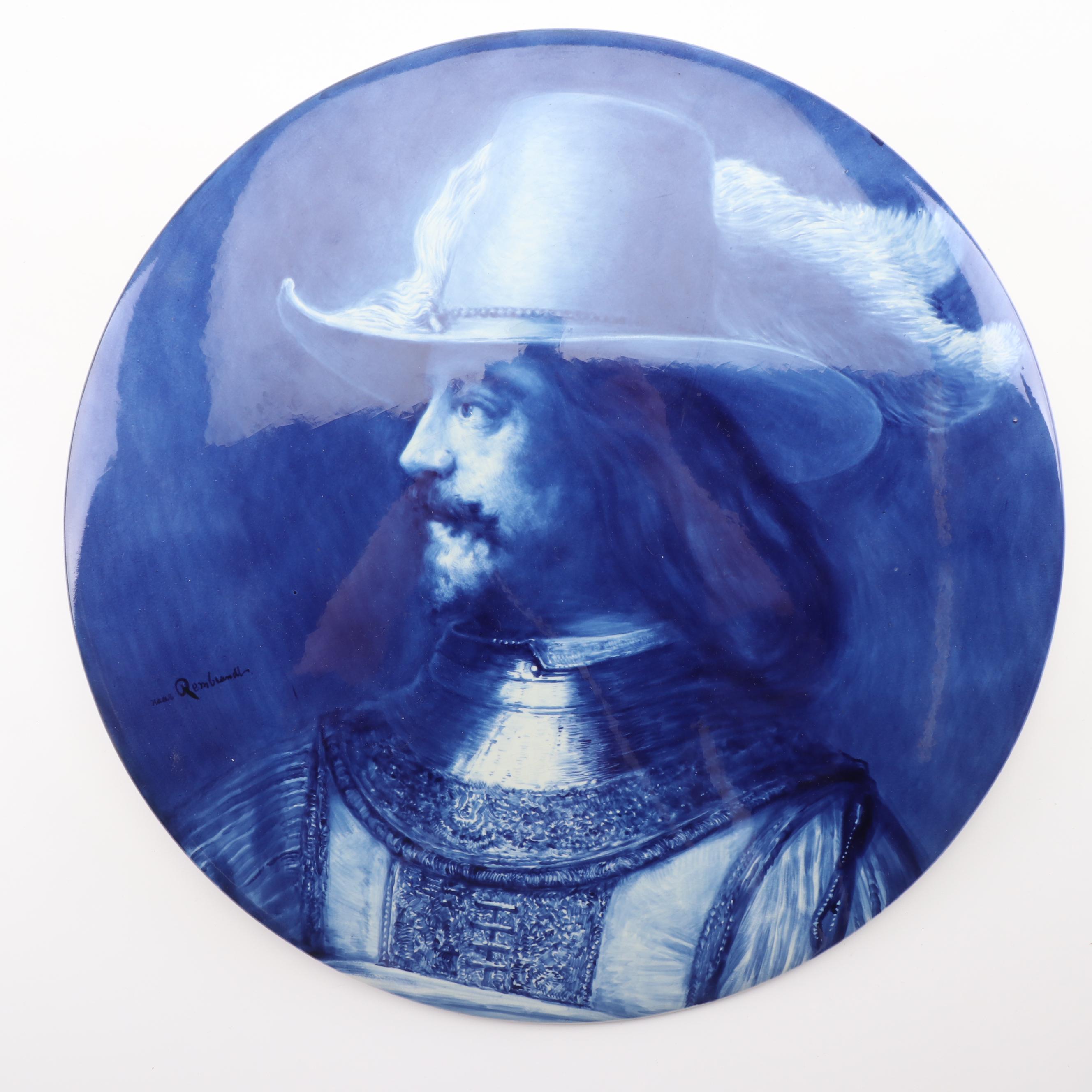 Joost Thooft Labouchere Large Delft Ceramic Tile Portrait after Rembrandt