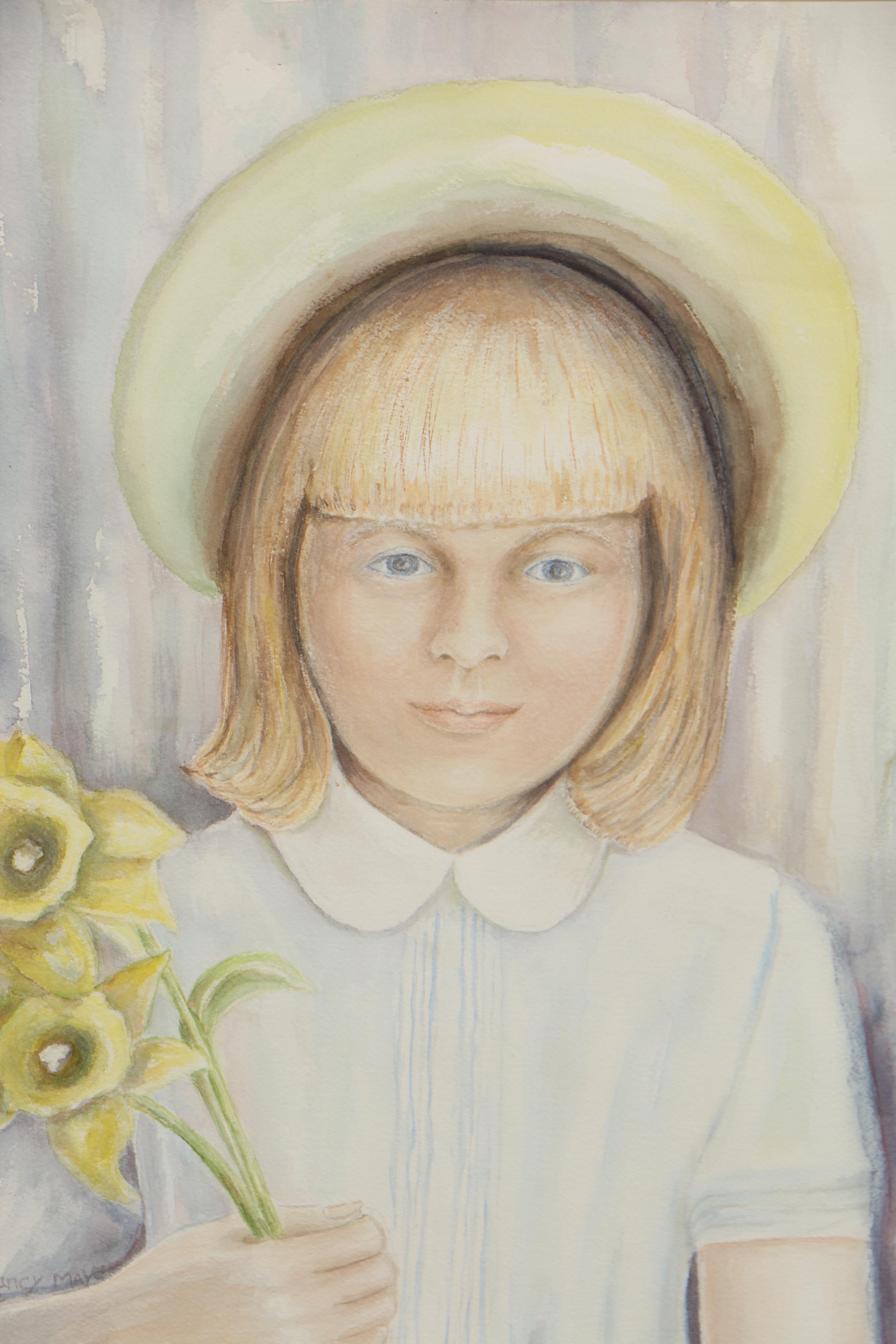 Nancy Mayer Watercolor Painting Portrait of a Young Girl