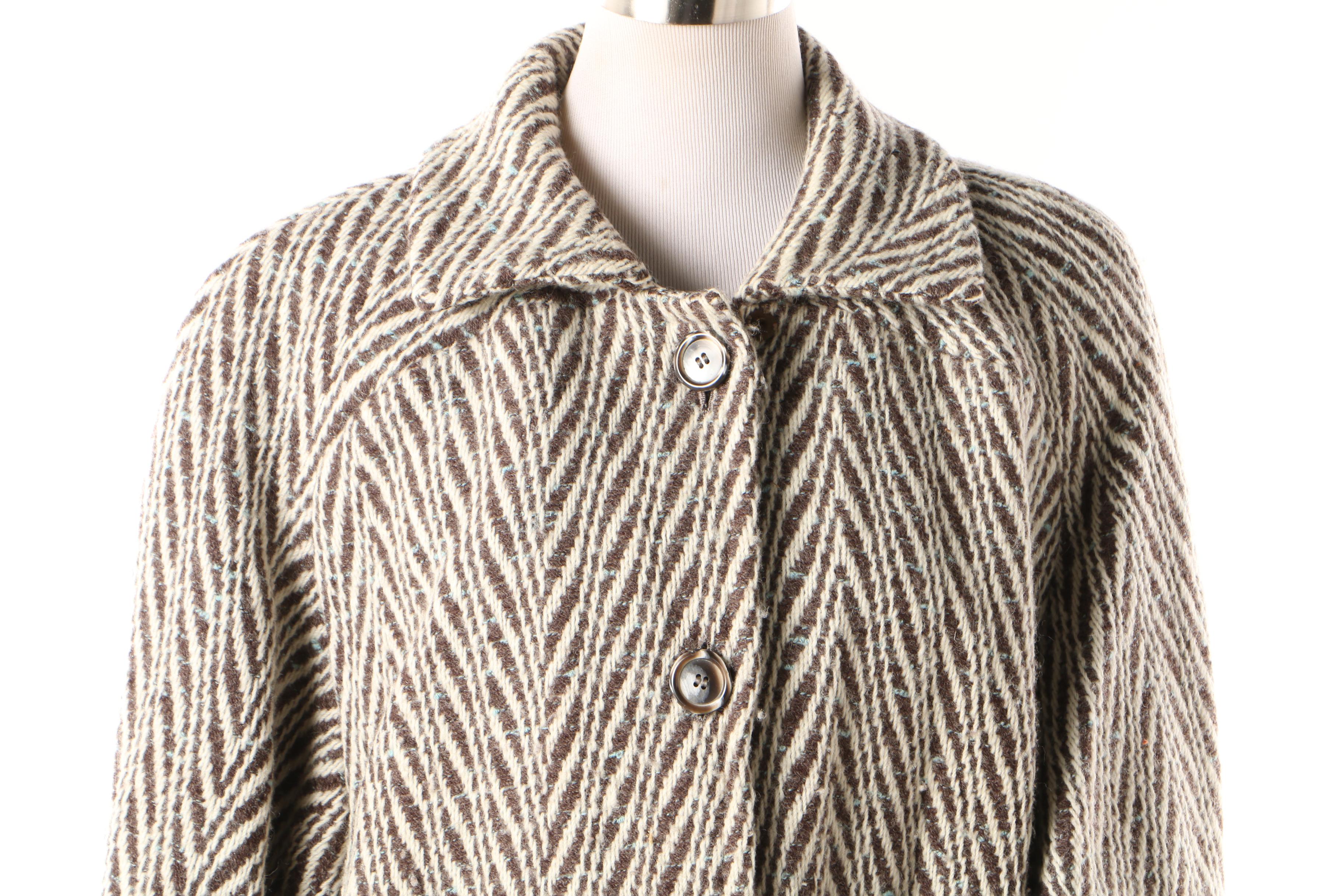 Women's Herringbone Knit Button-Front Coat, Vintage