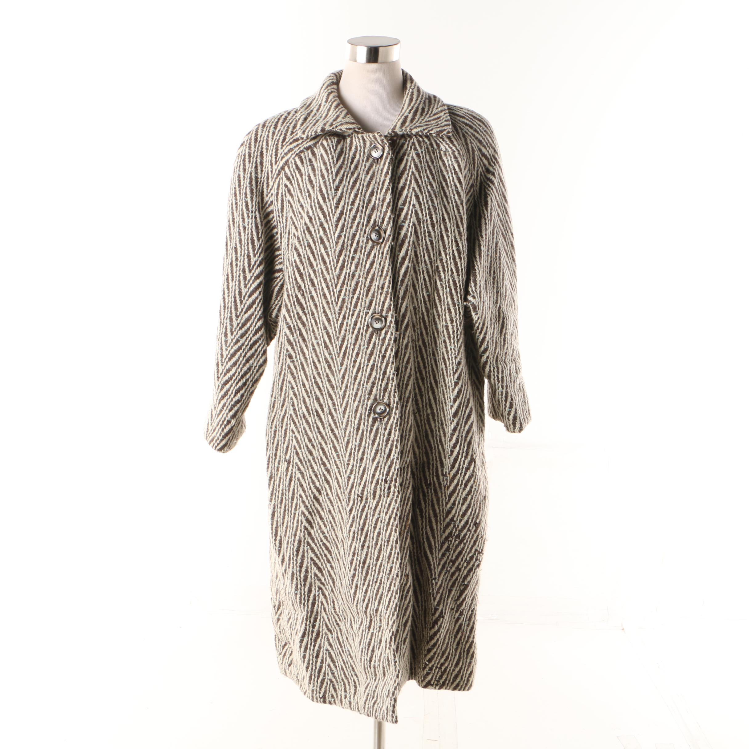 Women's Herringbone Knit Button-Front Coat, Vintage