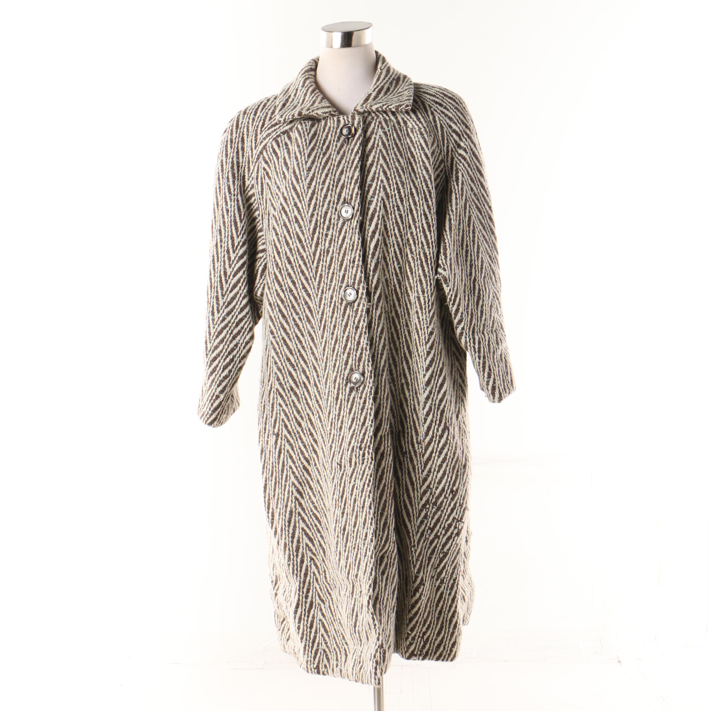 Women's Herringbone Knit Button-Front Coat, Vintage