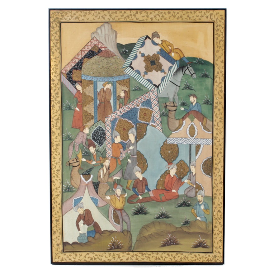 Indo-Persian Oil on Silk Painting