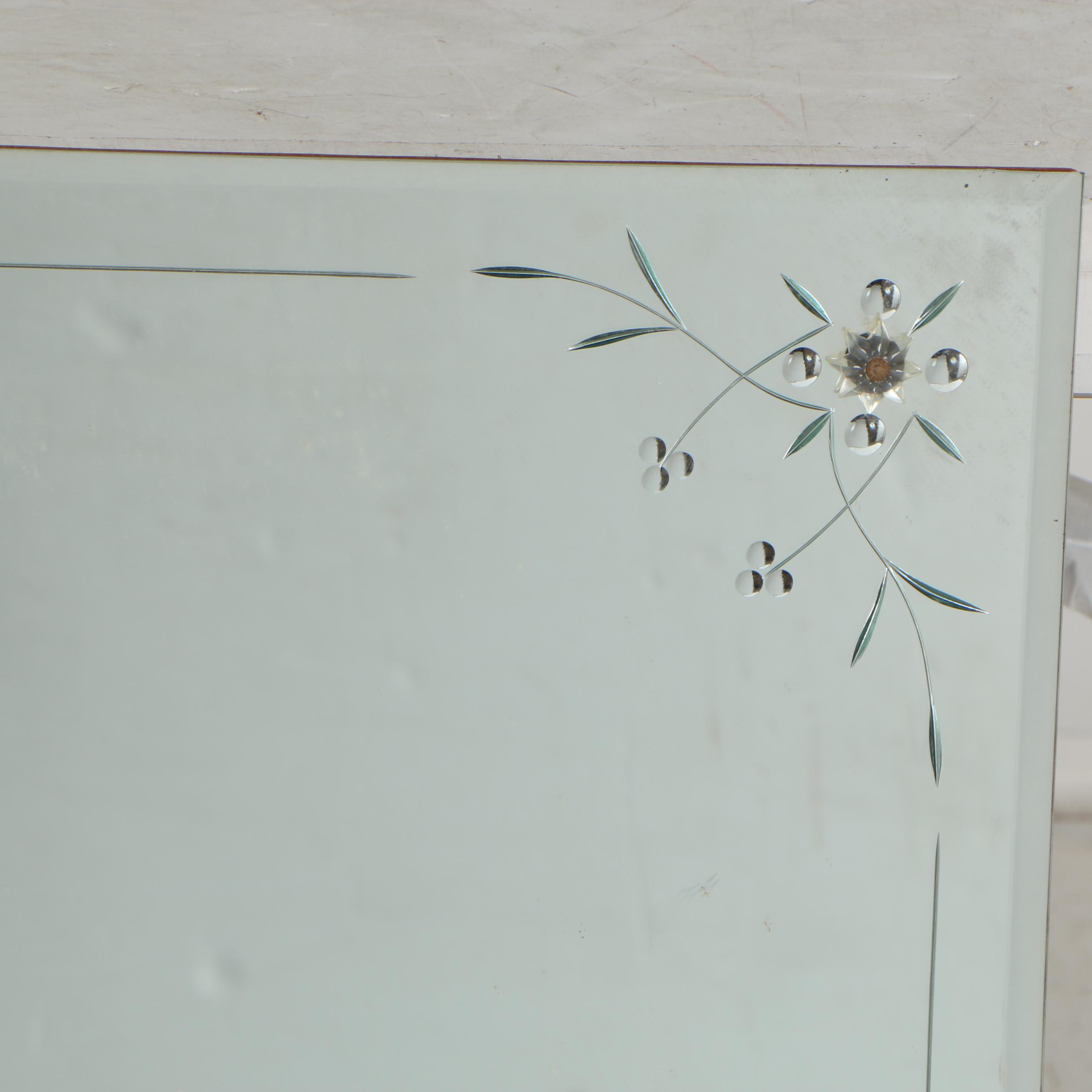 Wall Mirror with Etched Foliate Decoration, Mid-Century