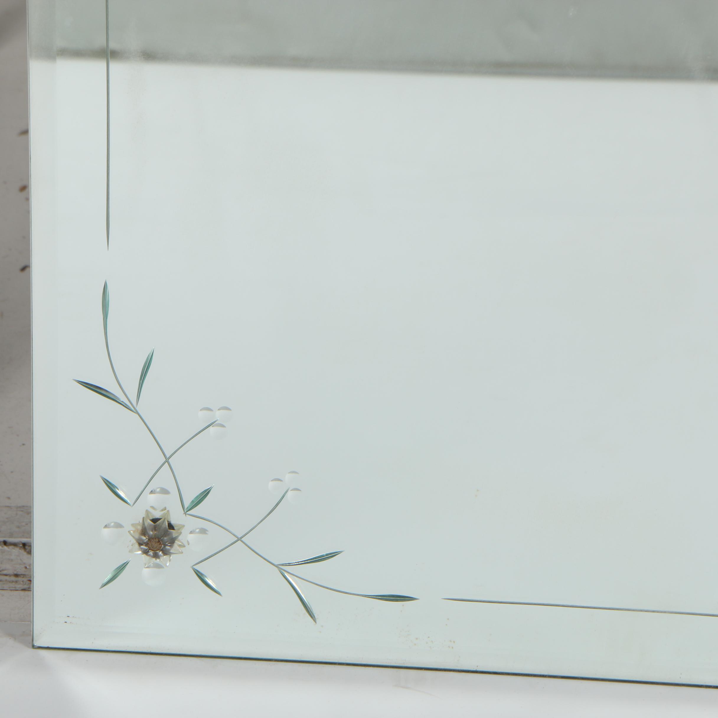 Wall Mirror with Etched Foliate Decoration, Mid-Century
