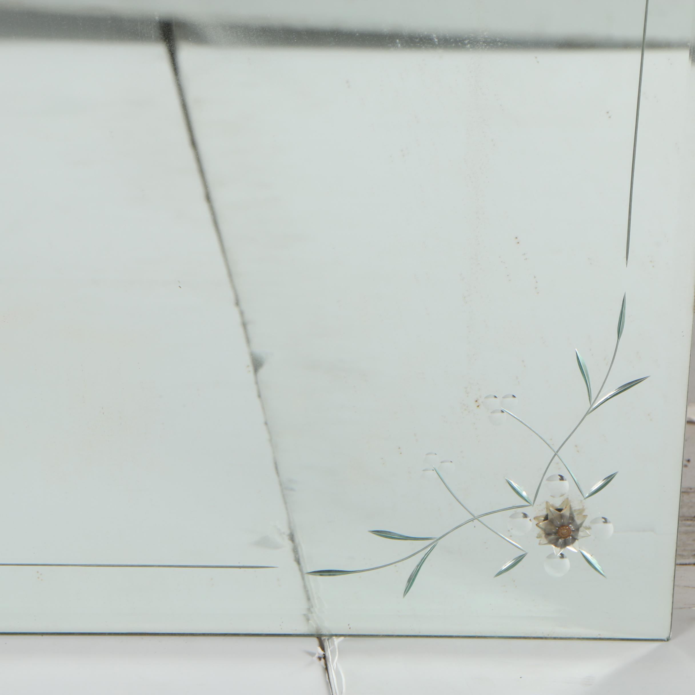 Wall Mirror with Etched Foliate Decoration, Mid-Century