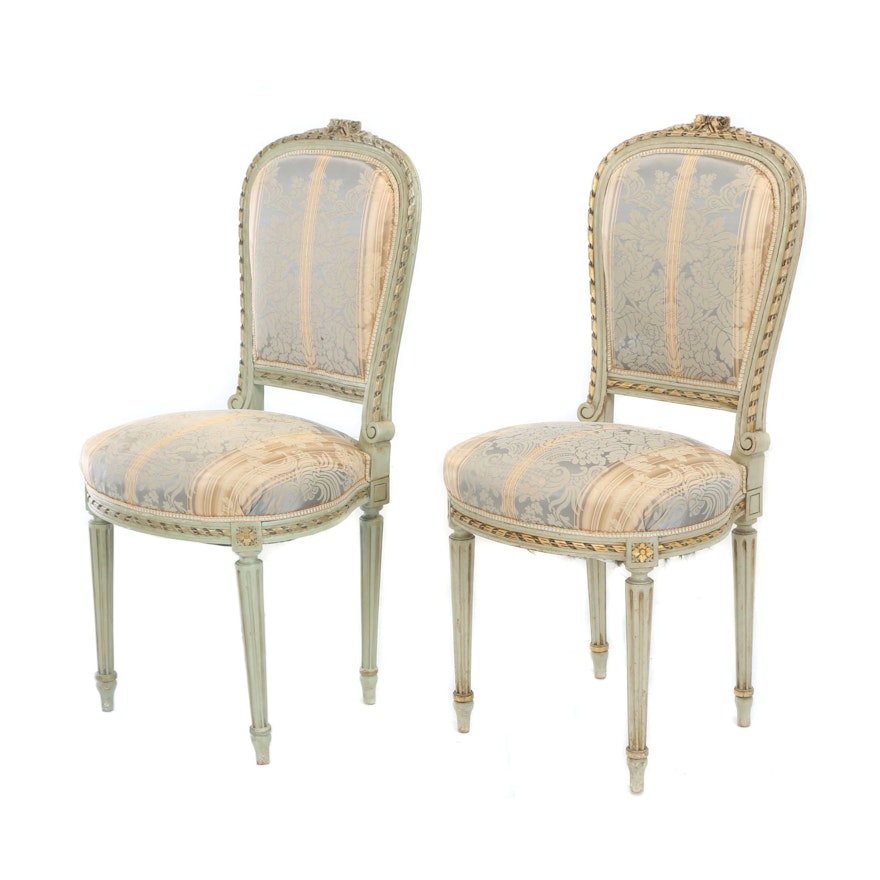 Pair of Louis XVI Style Painted and Parcel-Gilt Side Chairs, Early 20th Century