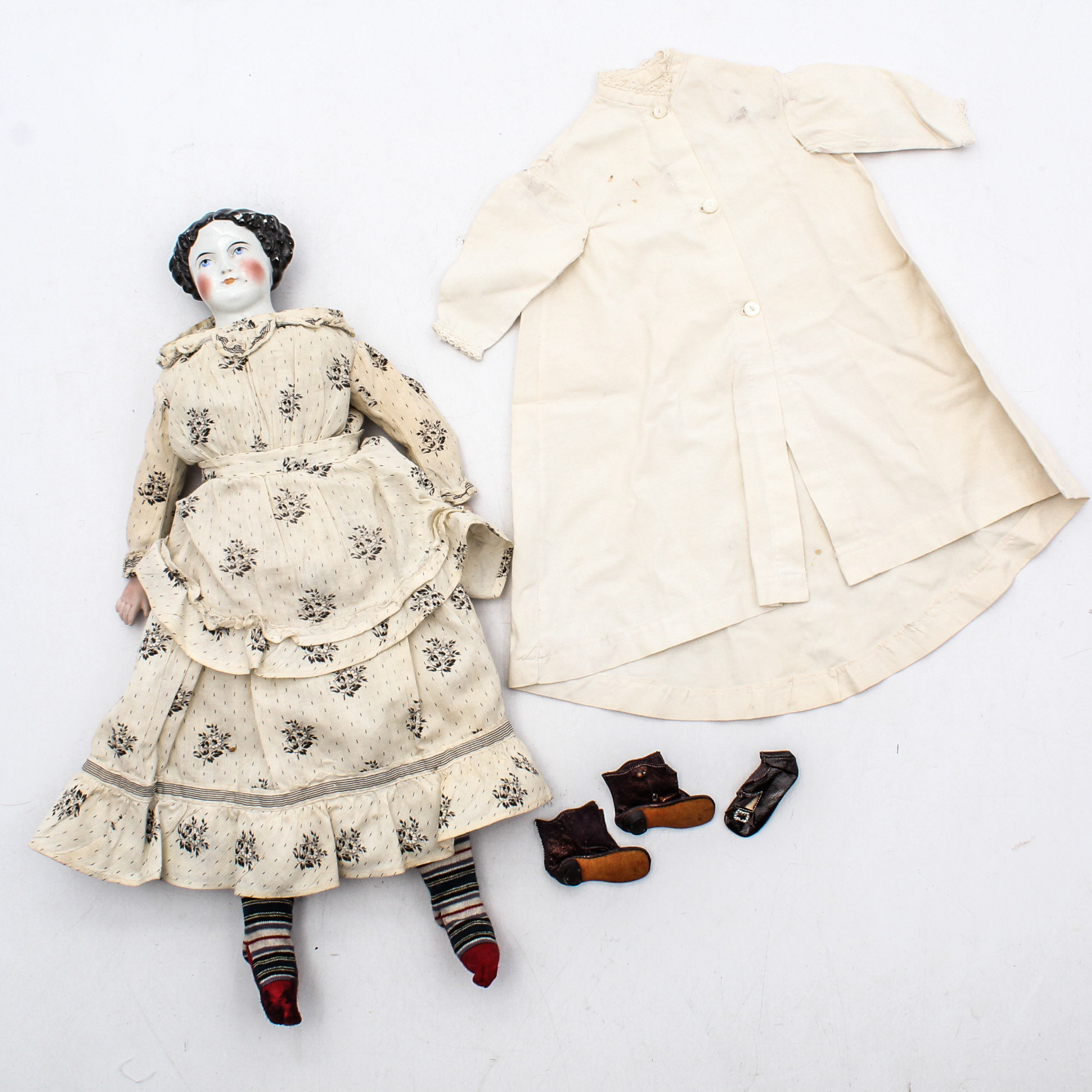 Antique Porcelain, Bisque and Cloth Doll