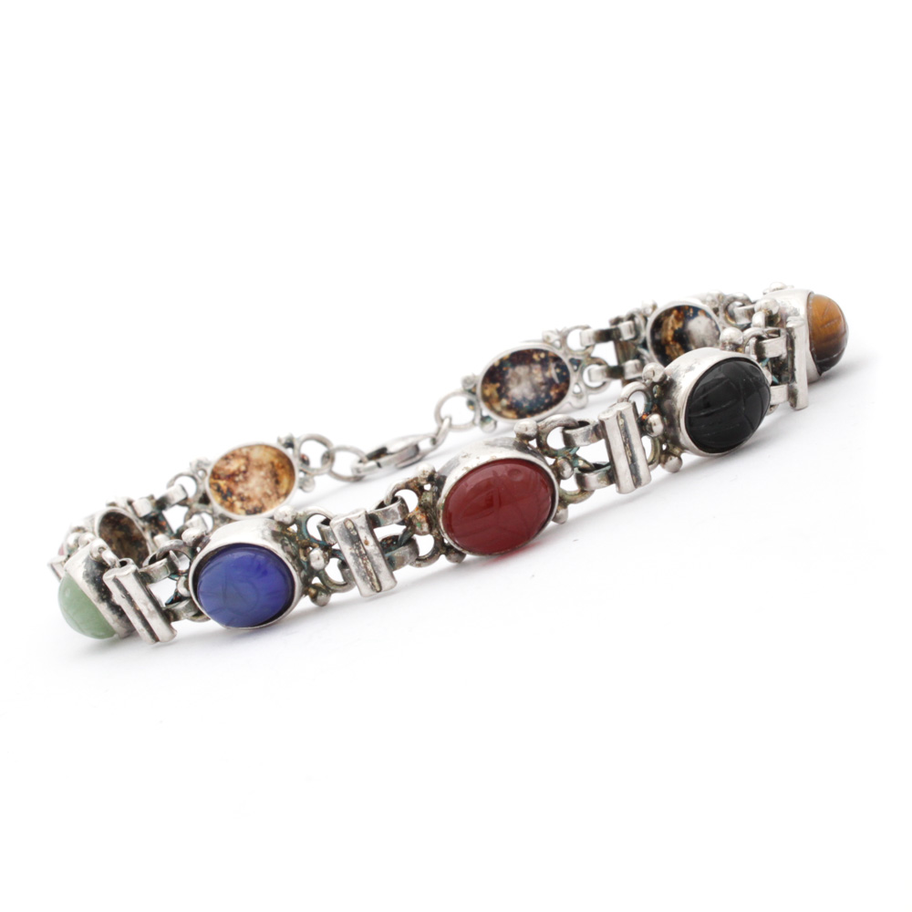 Sterling Silver Gemstone Scarab Bracelet
