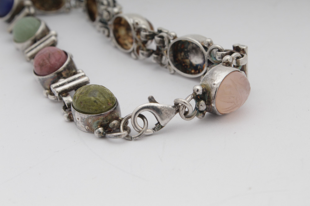 Sterling Silver Gemstone Scarab Bracelet