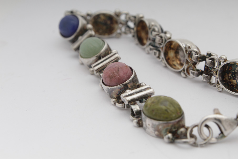 Sterling Silver Gemstone Scarab Bracelet