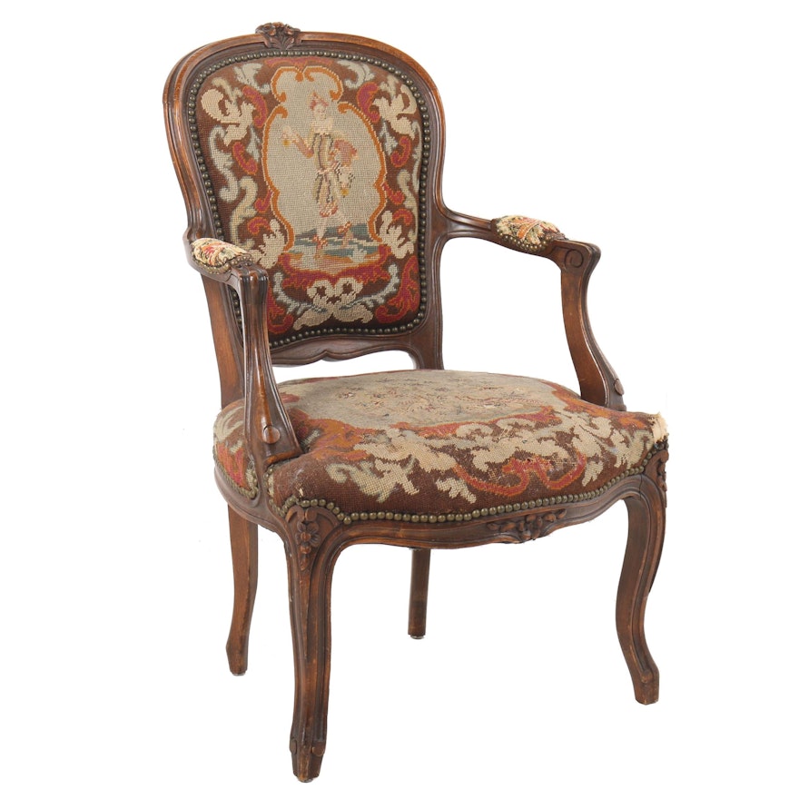 Louis XV Style Carved Wood Frame Upholstered Fauteuil, Early 20th Century